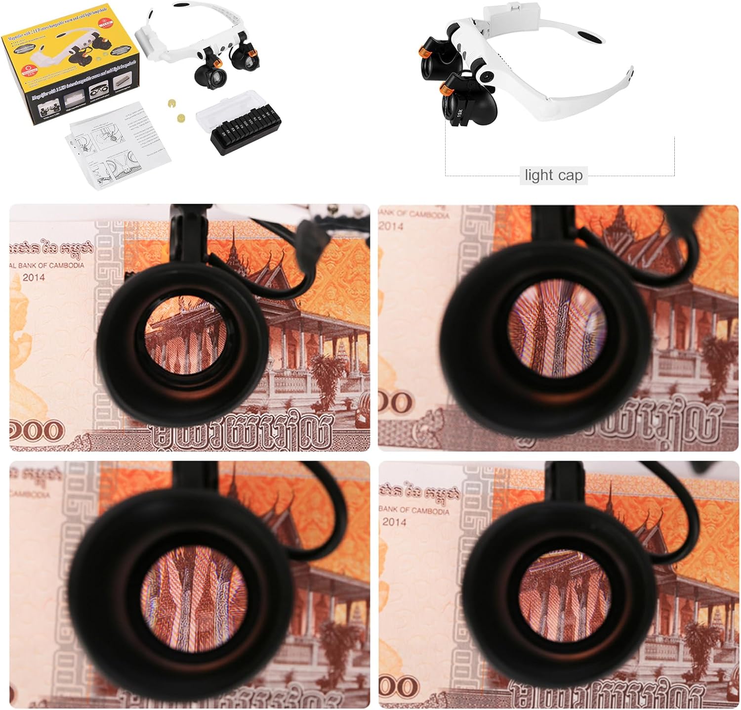 Lupa con luz LED, lupa de reparación de reloj LXIANGN Jeweler Lupe manos libres cabeza lupa lupa con 6 lentes intercambiables – 3X 4X 5X 6X 7X 10x