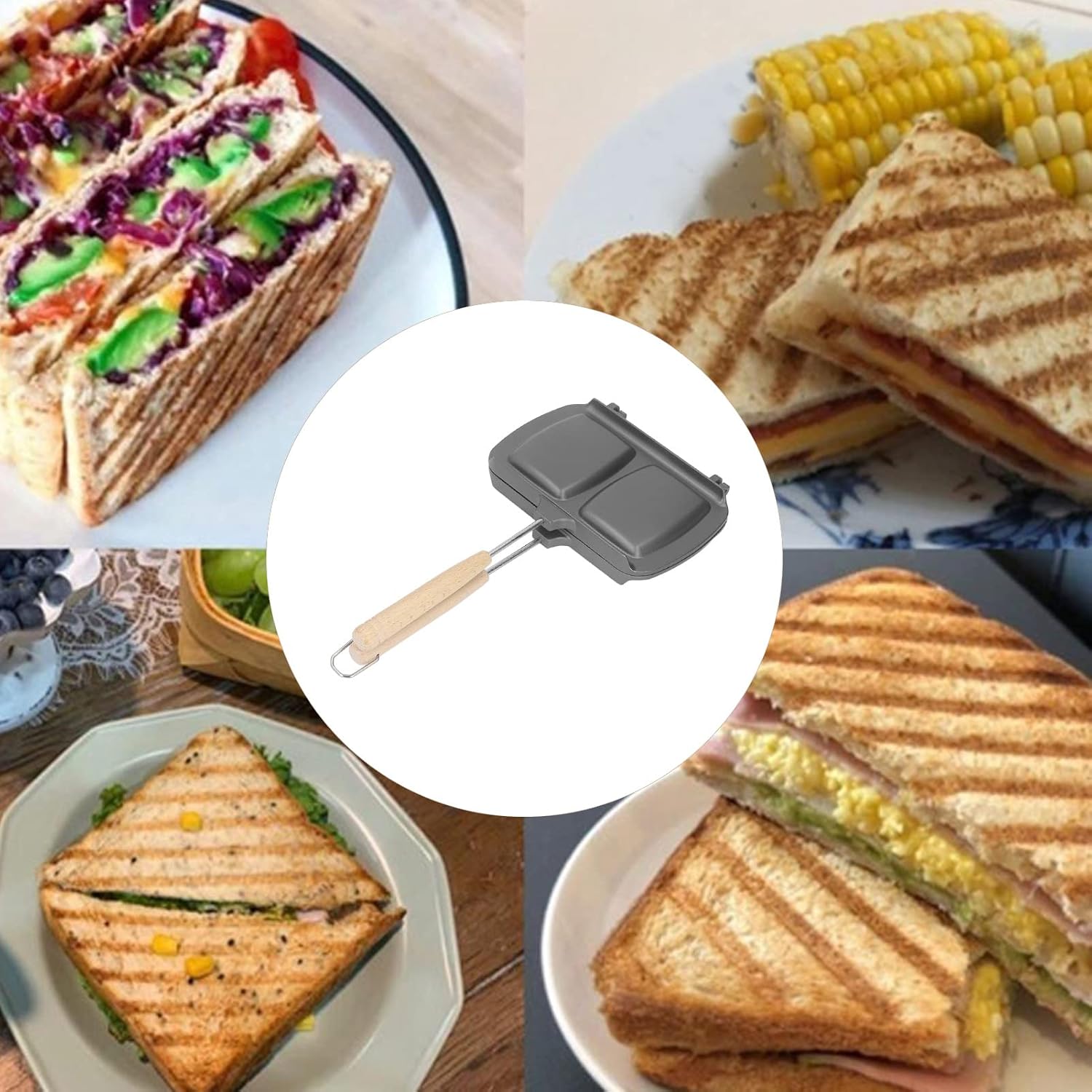 Sandwichera de desayuno, sartén para hornear sándwich de doble cara, sartén antiadherente, sartén de prensa para panini, tostadora de perritos