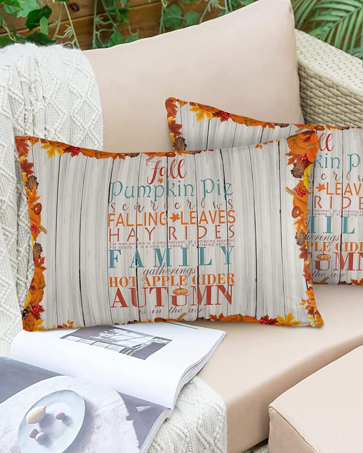 applebless 2 Packs Throw Pillow Covers Rectangle 20″ x 12″, Pumpkin Autumn Thanksgiving Waterproof Couch Cushion Cover for Sofa Bedroom Living Room