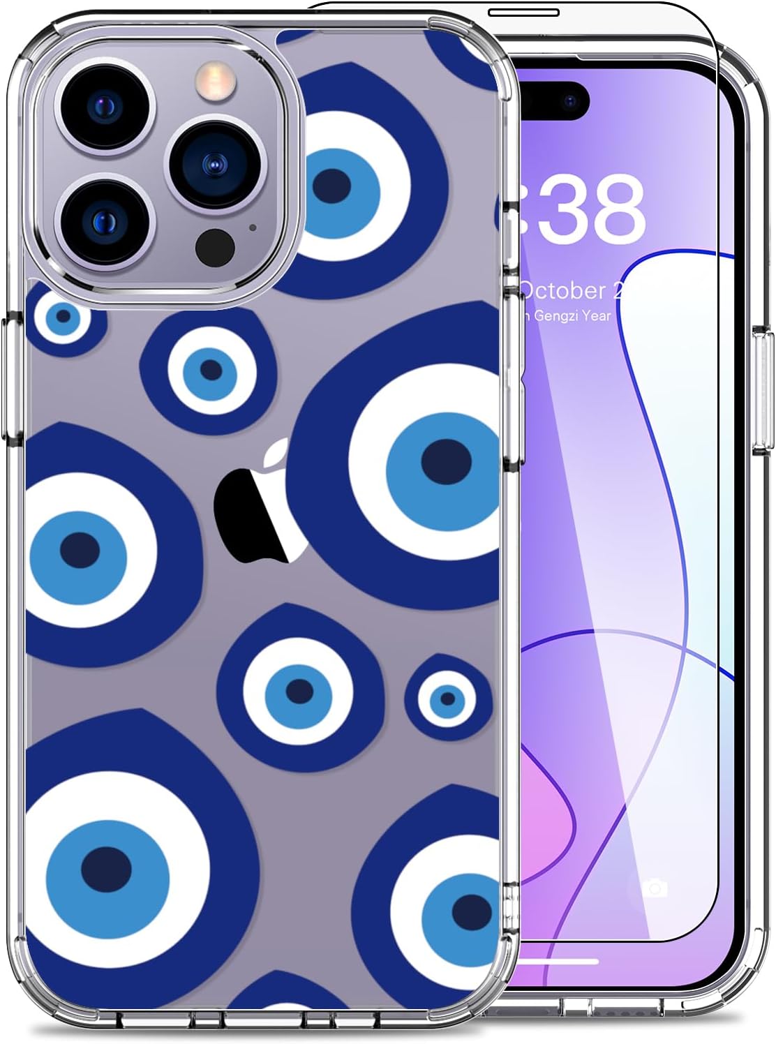 LUHOURI Funda para iPhone 15 Pro Max con protector de pantalla – Funda transparente – Diseños de moda para mujeres y niñas – Funda protectora