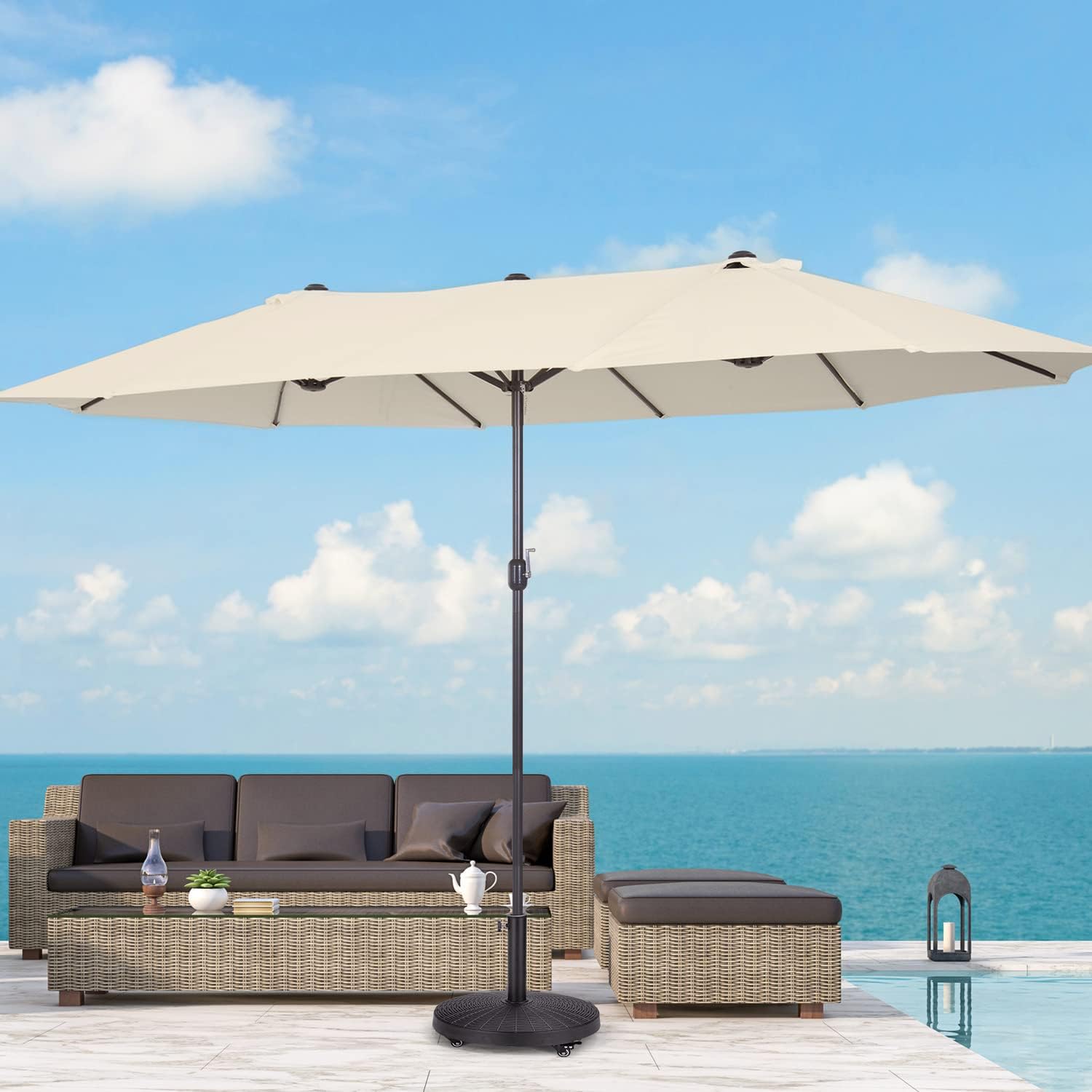 EROMMY Base de sombrilla de 52 libras, soporte de paraguas con ruedas frenables, base de sombrilla de patio resistente para exteriores de 1.5 a 1.89
