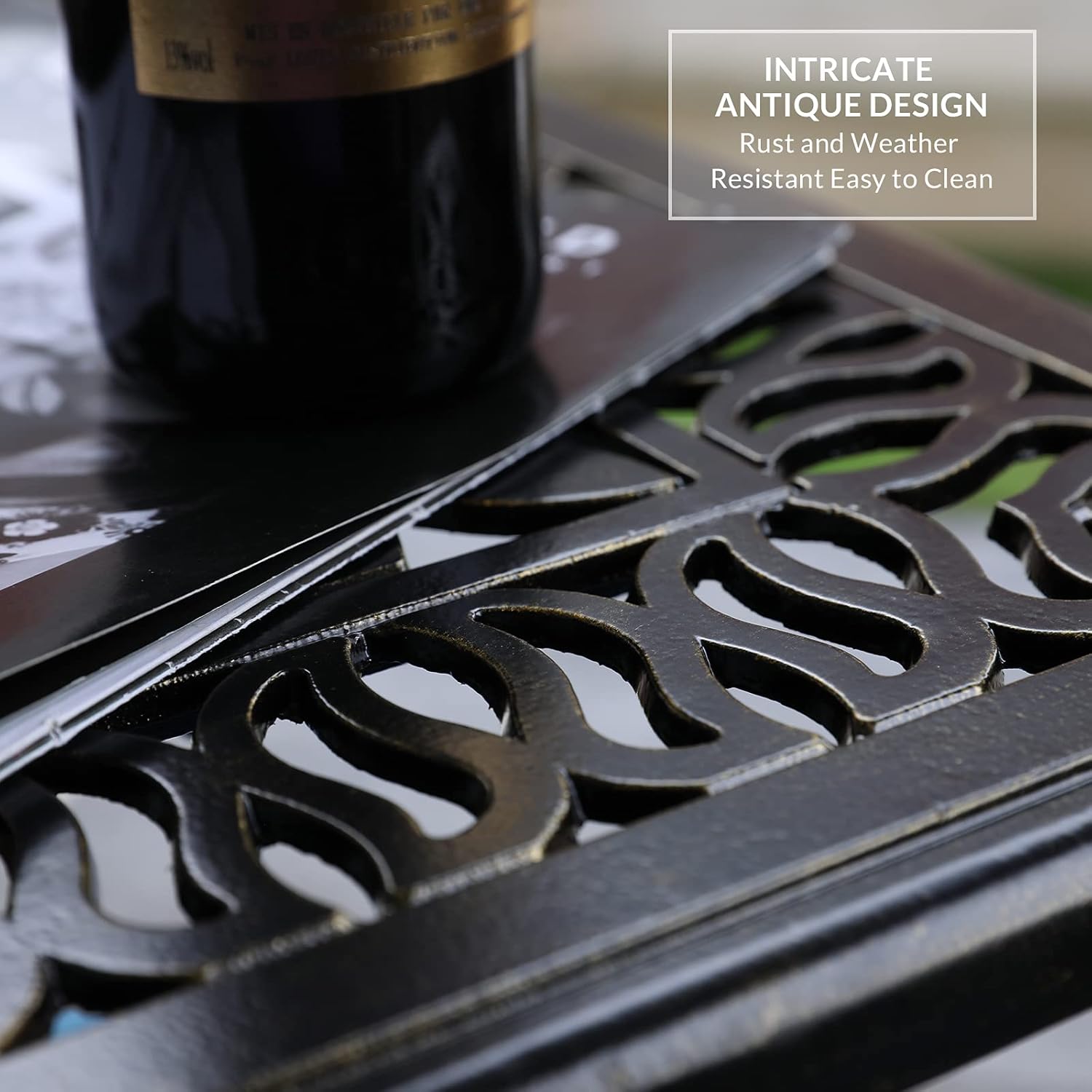 VIVIJASON – Mesa cuadrada de comedor para exteriores (aluminio fundido, tamaño grande, con agujero para paraguas)