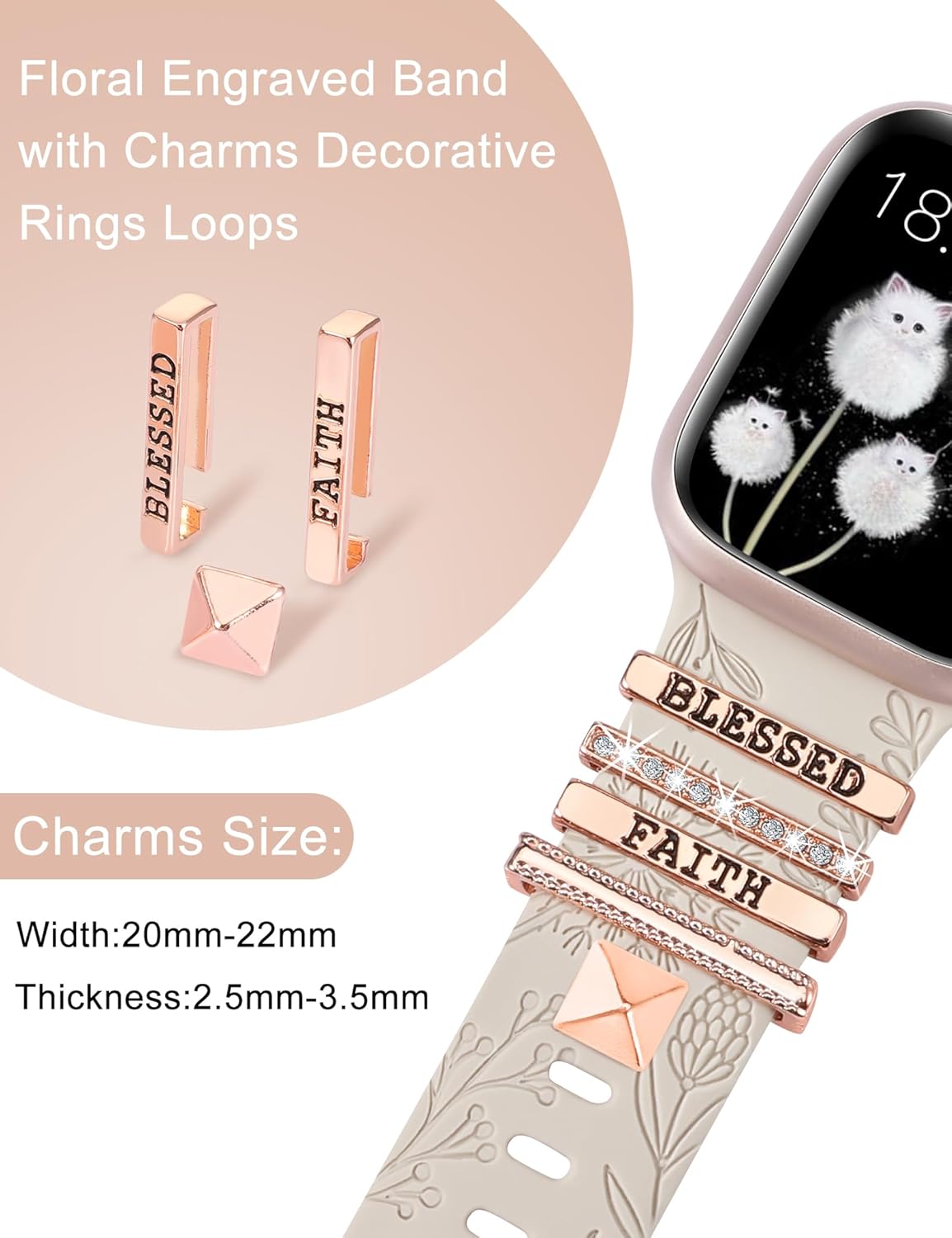 Minyee Compatible con Apple Watch Band con dijes para mujeres de 1.614 in, 1.575 in, 1.496 in, 1.654 in, 1.732 in, 1.772 in, 1.929 in, correa de