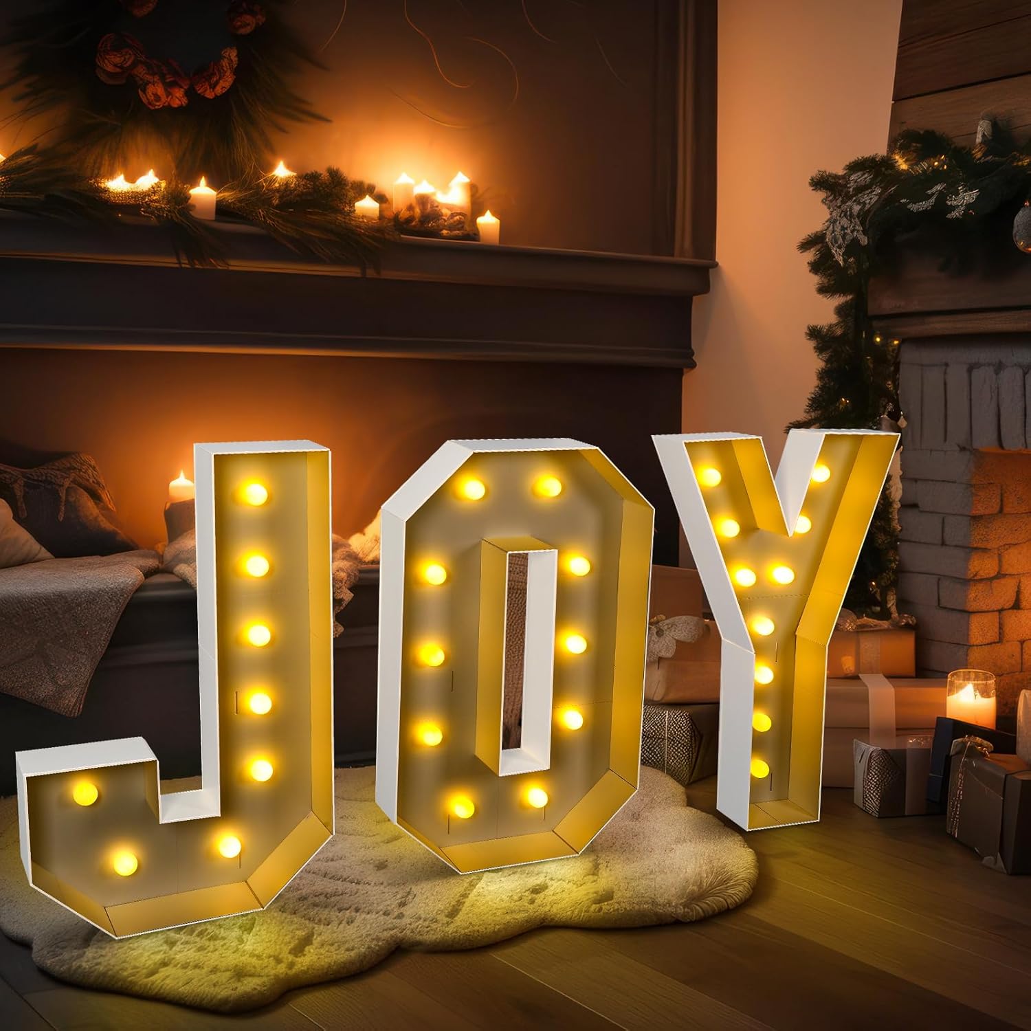 Letrero de Navidad iluminado con luces LED gigantes, letras de alegría iluminadas, letrero grande de Navidad para patio, decoración de marquesina a