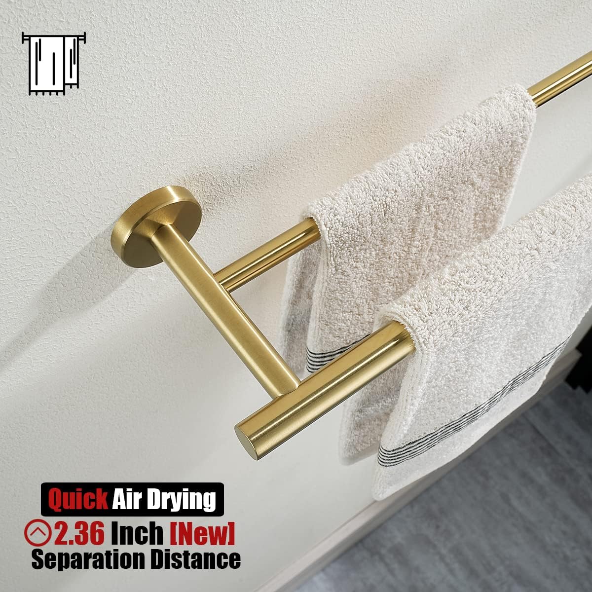 JQK Toallero de baño doble, oro cepillado de 27 pulgadas, acero inoxidable 304 de grosor de 0.031 in para baño, toallero de pared para montaje en