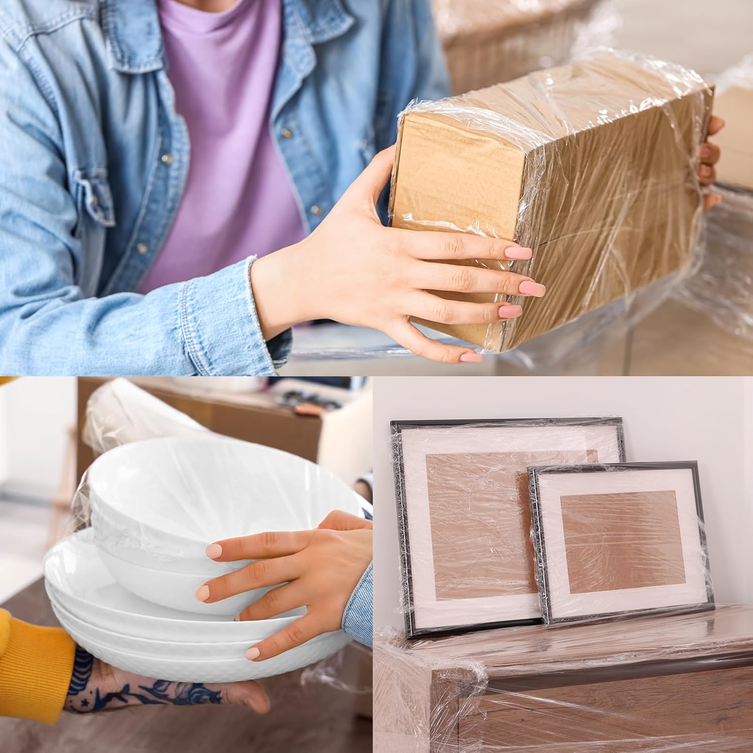 TIYIY Envoltura elástica, rollo retráctil de 5 pulgadas x 1000 pies con mango de plástico, película transparente resistente de resistencia
