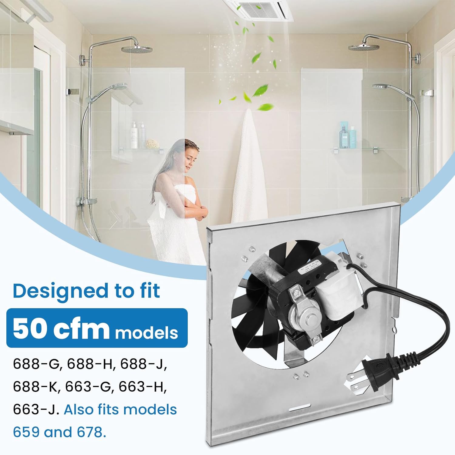 Ventilador S97012026 para Broan Nutone 50 cfm Modelos 688-G, 688-H, 688-J, 688-K, 663-G, 663-H, 663-J. 2.0 Sones, también se adapta a los modelos