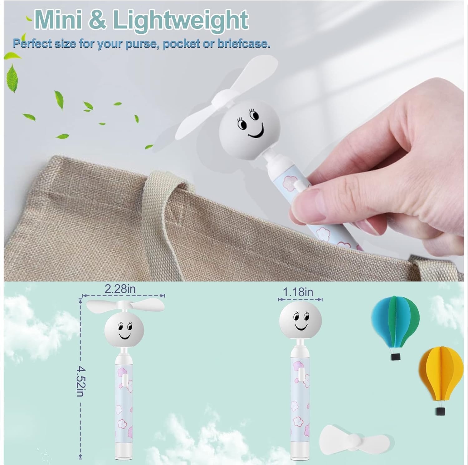 Mini ventilador de mano, pequeño ventilador de bolsillo portátil, creativo en forma de cara sonriente, ventilador personal con batería reemplazable,