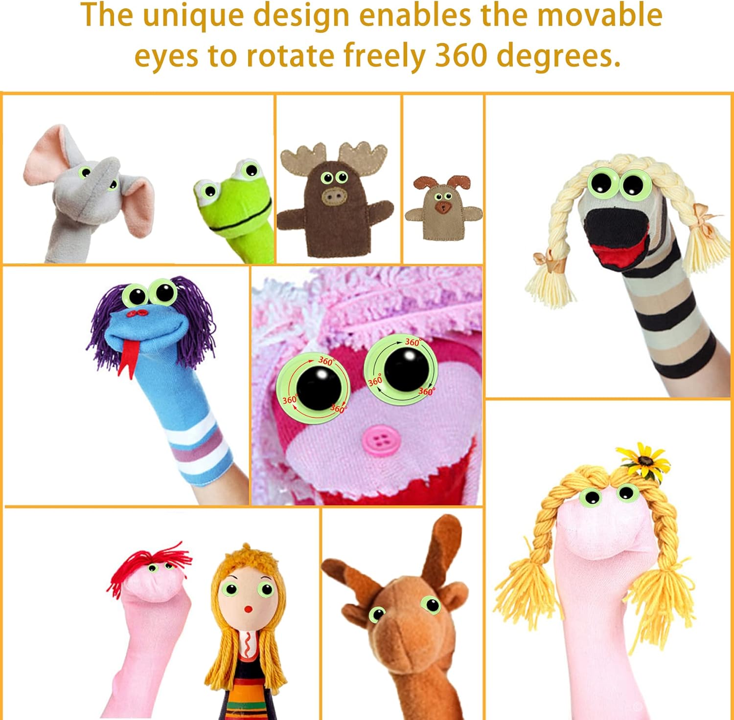 UPINS Wiggle Googly Eyes Self Adhesive Glowing in Dark Luminous 300Pcs Craft Sticker Sparkle Colored Googly Eyes for DIY Decoration 10 15 20 25mm