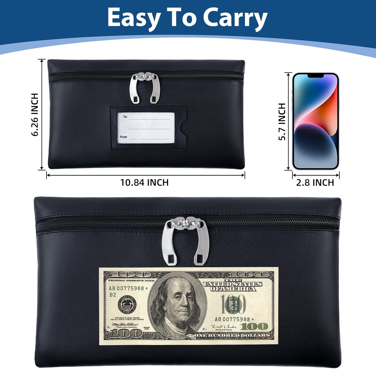 Paquete de 4 bolsas de dinero con cremallera para efectivo, bolsa de dinero con agujero de bloqueo de seguridad, bolsas de depósito impermeables de