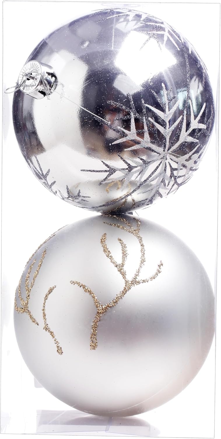 Bolas de adorno de Navidad, bolas de pintura extra grandes, juego de 2 piezas de 6 pulgadas para colgar en el árbol (plateado)