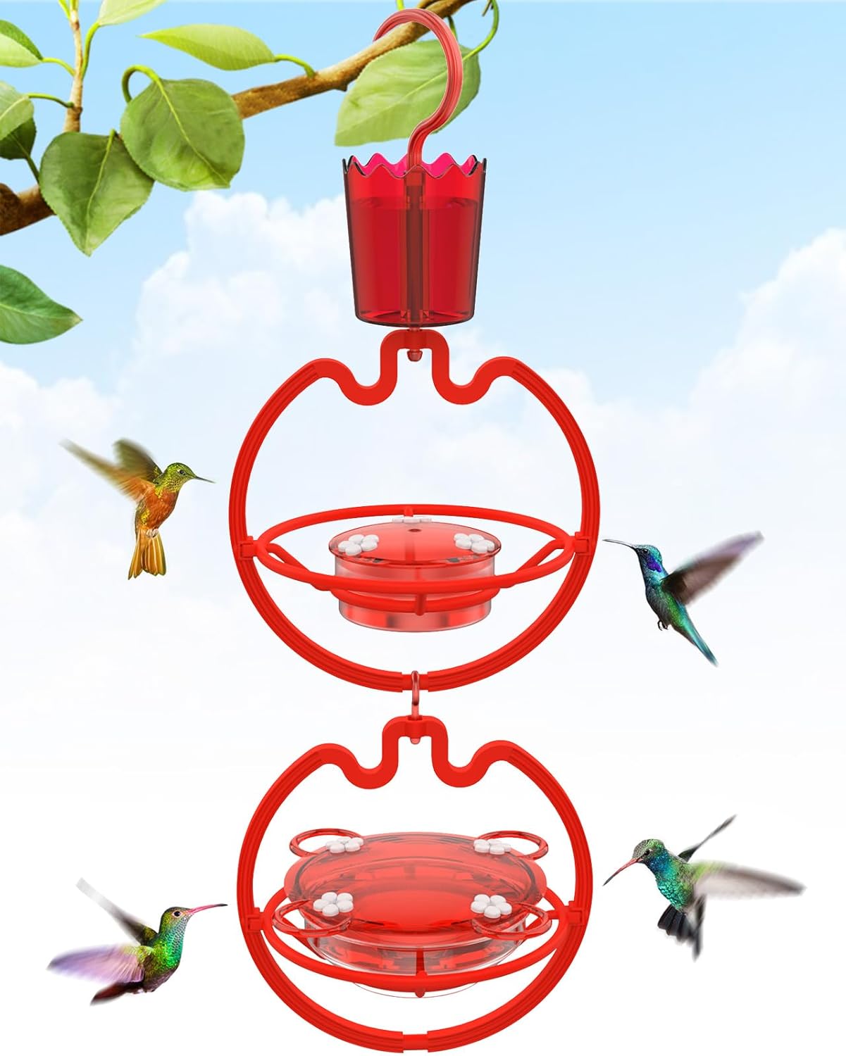 Ermete Comedero para colibríes para colgar al aire libre, a prueba de hormigas, comederos para colibríes para exteriores, regalo de colibrí para