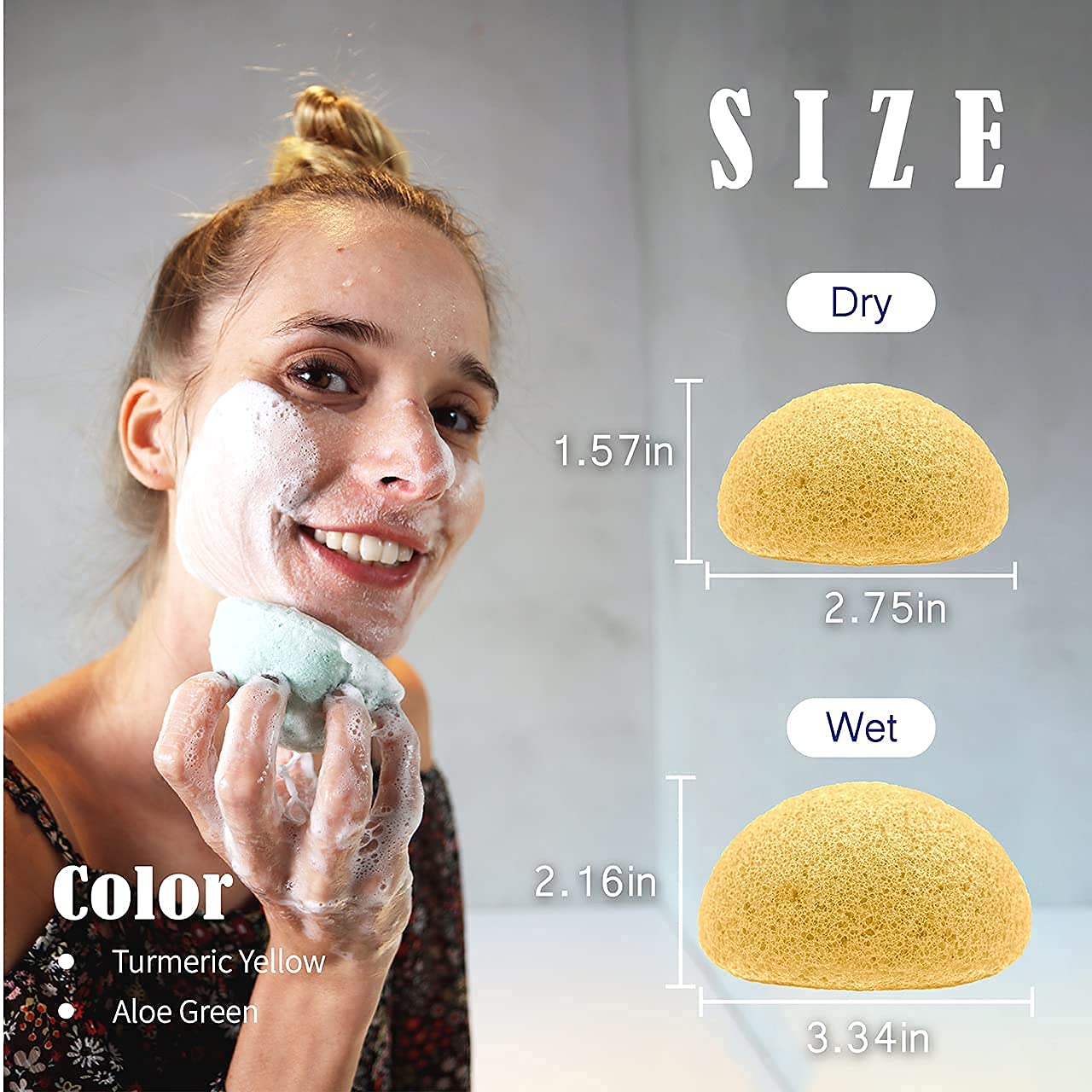 myHomeBody Esponjas faciales naturales de Konjac – para una limpieza facial suave y exfoliación (2 amarillo cúrcuma, 2 verde aloe)