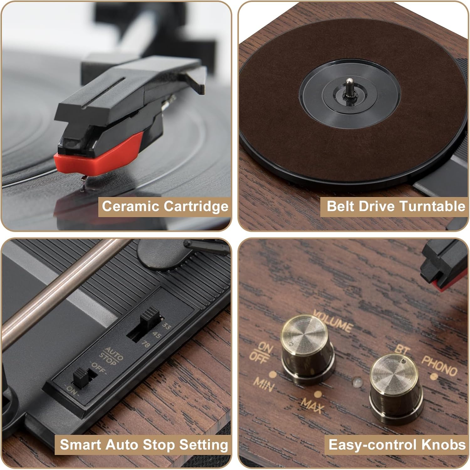 MPK – Tocadiscos Bluetooth, sistema de alta fidelidad con altavoces de estantería, tocadiscos de vinilo de 3 velocidades con transmisión por correa
