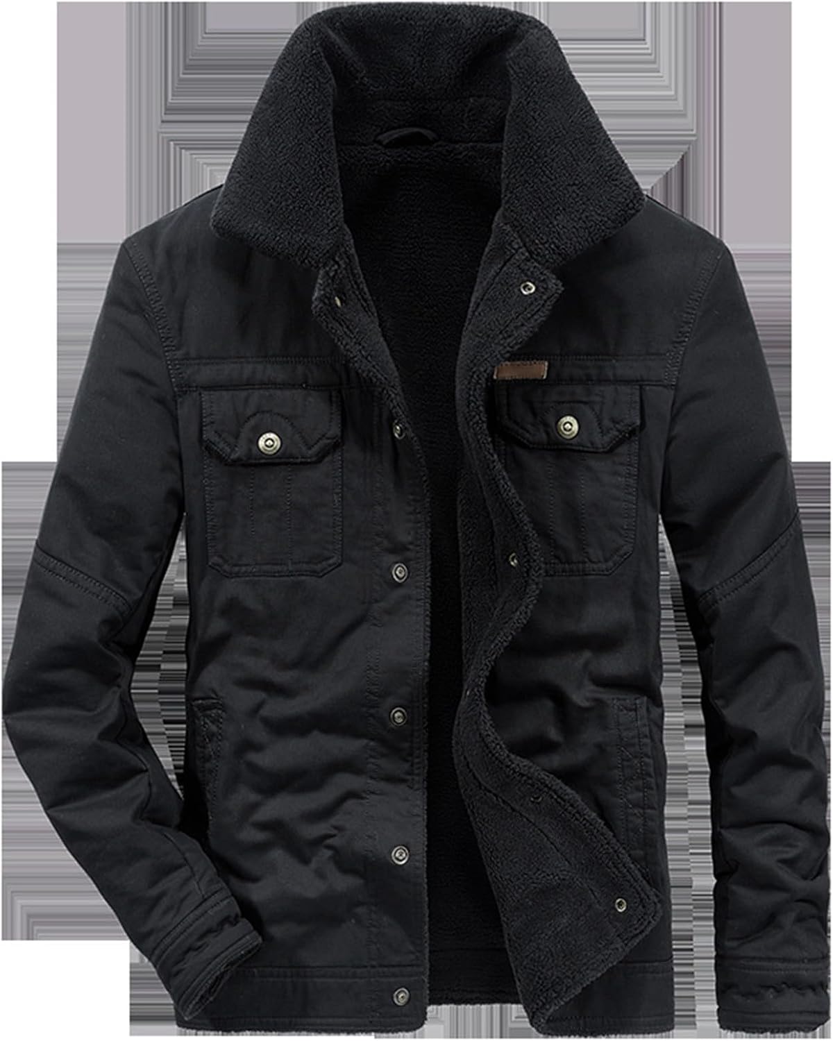 Chaqueta de algodón para hombre, con forro polar, cálida, color sólido, casual, con broches de presión, con múltiples bolsillos