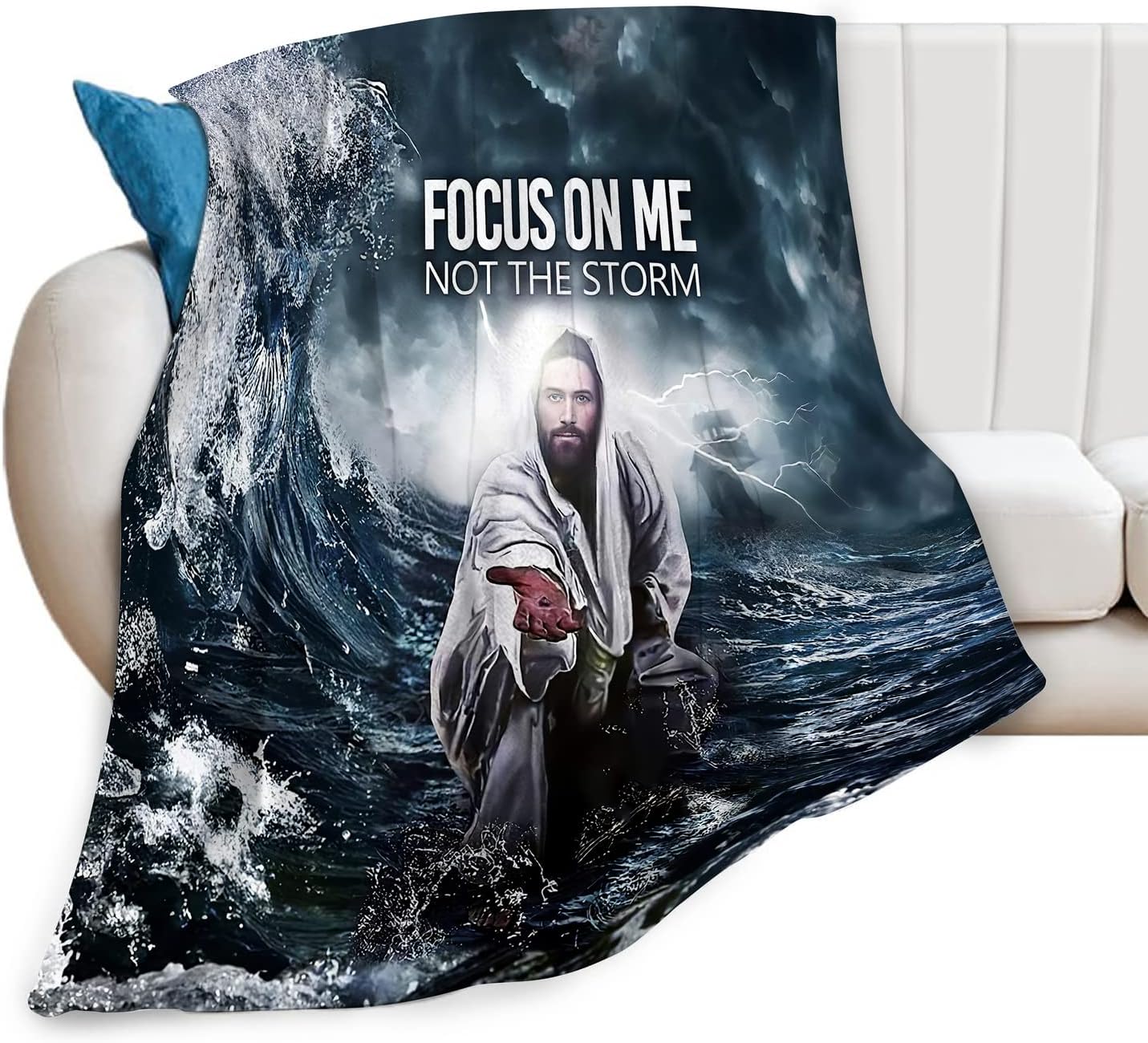 Manta de Jesús, regalos cristianos para hombres y mujeres, manta de Jesús y océano para adultos, manta de forro polar ultrasuave y acogedora para