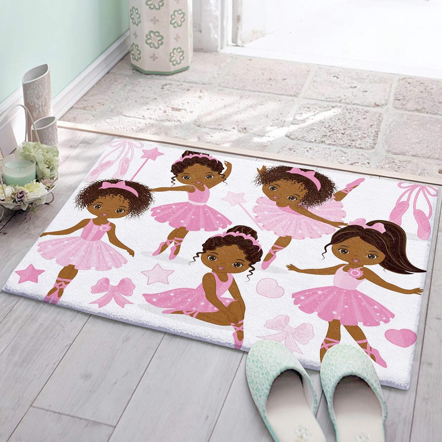 Alfombra de baño de felpa suave de 16 x 24 pulgadas, bonita bailarina negra absorbente de microfibra lujosa, alfombra de noche de goma
