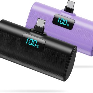 Paquete de 2 Cargador portátil pequeño de 5200 mAh, banco de energía PD USB C actualizado con conector USB-C integrado, pantalla LCD, batería Paquete de 2 Cargador portátil pequeño de 5200 mAh, banco de energía PD USB C actualizado con conector USB-C integrado, pantalla LCD, batería
