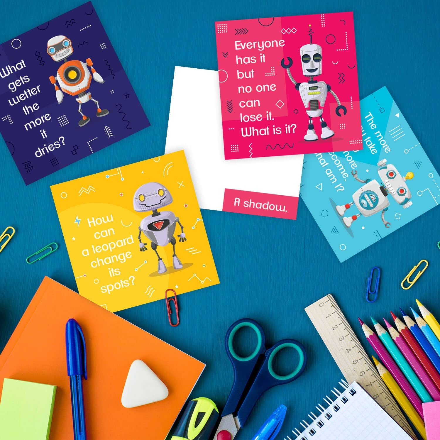 Notas para la lonchera para niños, 60 divertidas tarjetas de acertijo robot para niños y niñas, crea notas memorables para pensar en ti