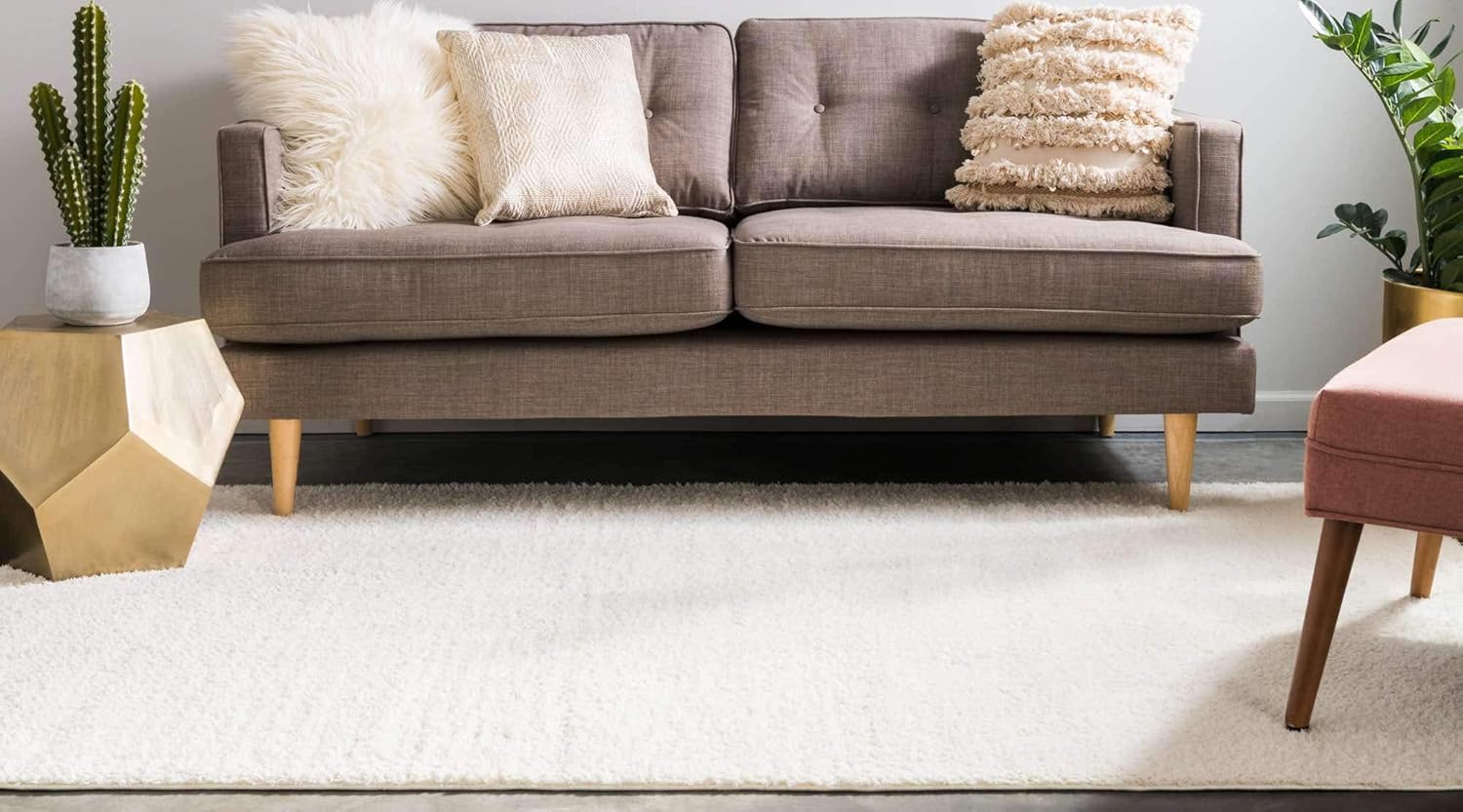 Unique Loom Studio Solid Shag Collection Urban – Alfombra moderna súper suave y de felpa, 4 x 6 pies, color blanco