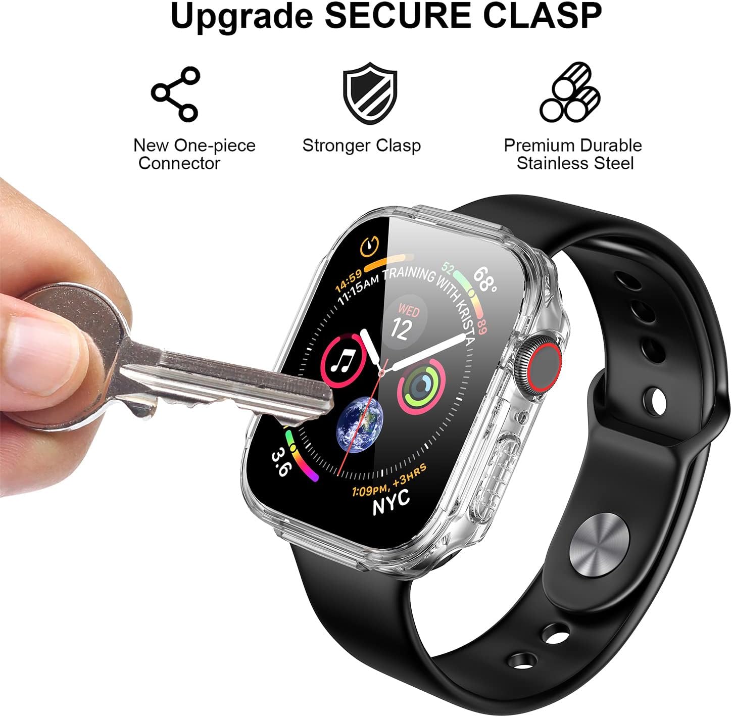 Mesime Funda resistente compatible con Apple Watch Series 9, 8, 7, 1.614 in con protector de pantalla de vidrio templado, funda para iWatch
