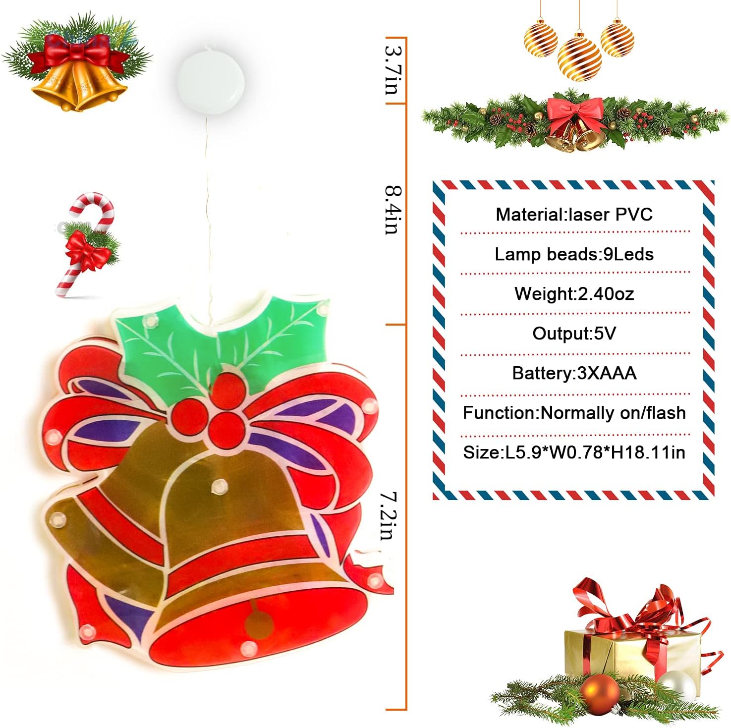 Decoraciones de Navidad, 2 luces de ventana de Navidad, funciona con pilas, luces de silueta de ventana con ventosa, temporizador para decoración de