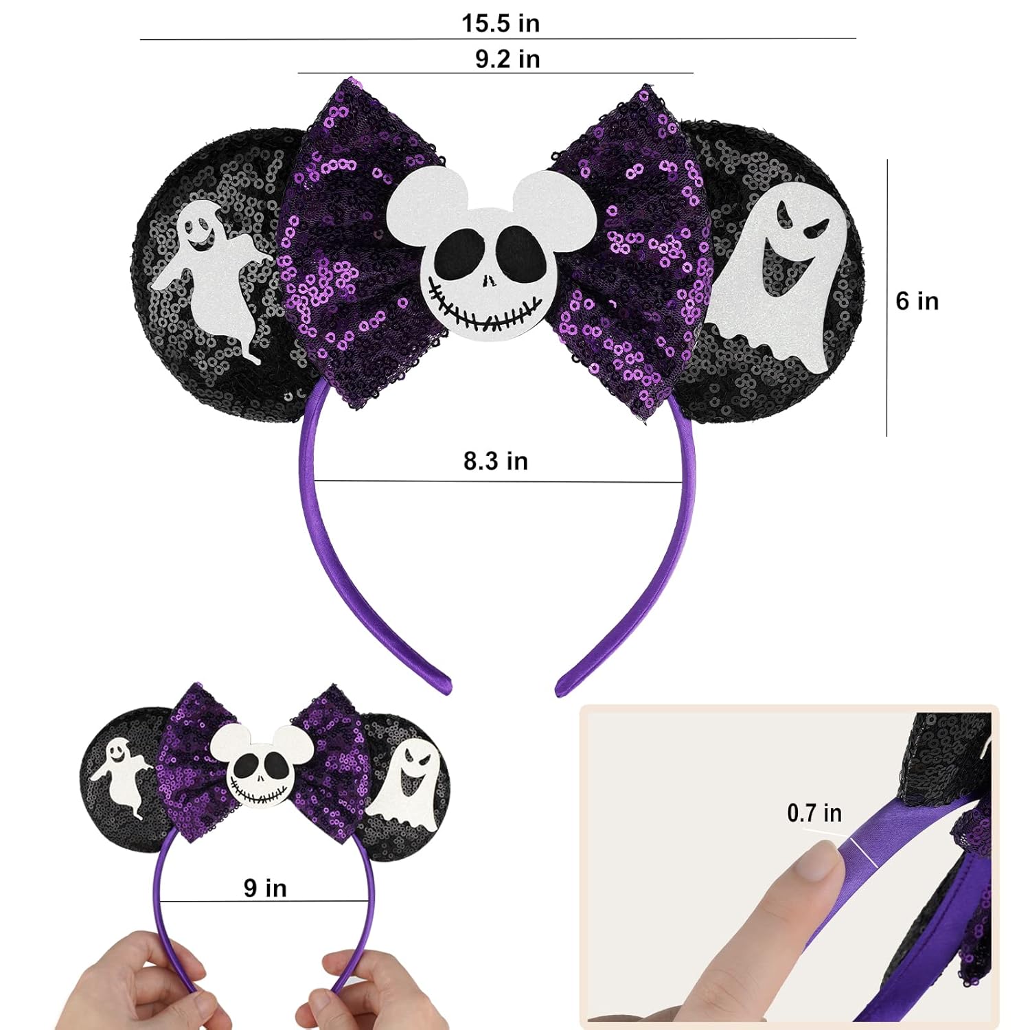 FANYITY Orejas de ratón, diadema de lentejuelas con orejas de ratón para niños, niñas y mujeres, Halloween y viaje de Disney (YL)