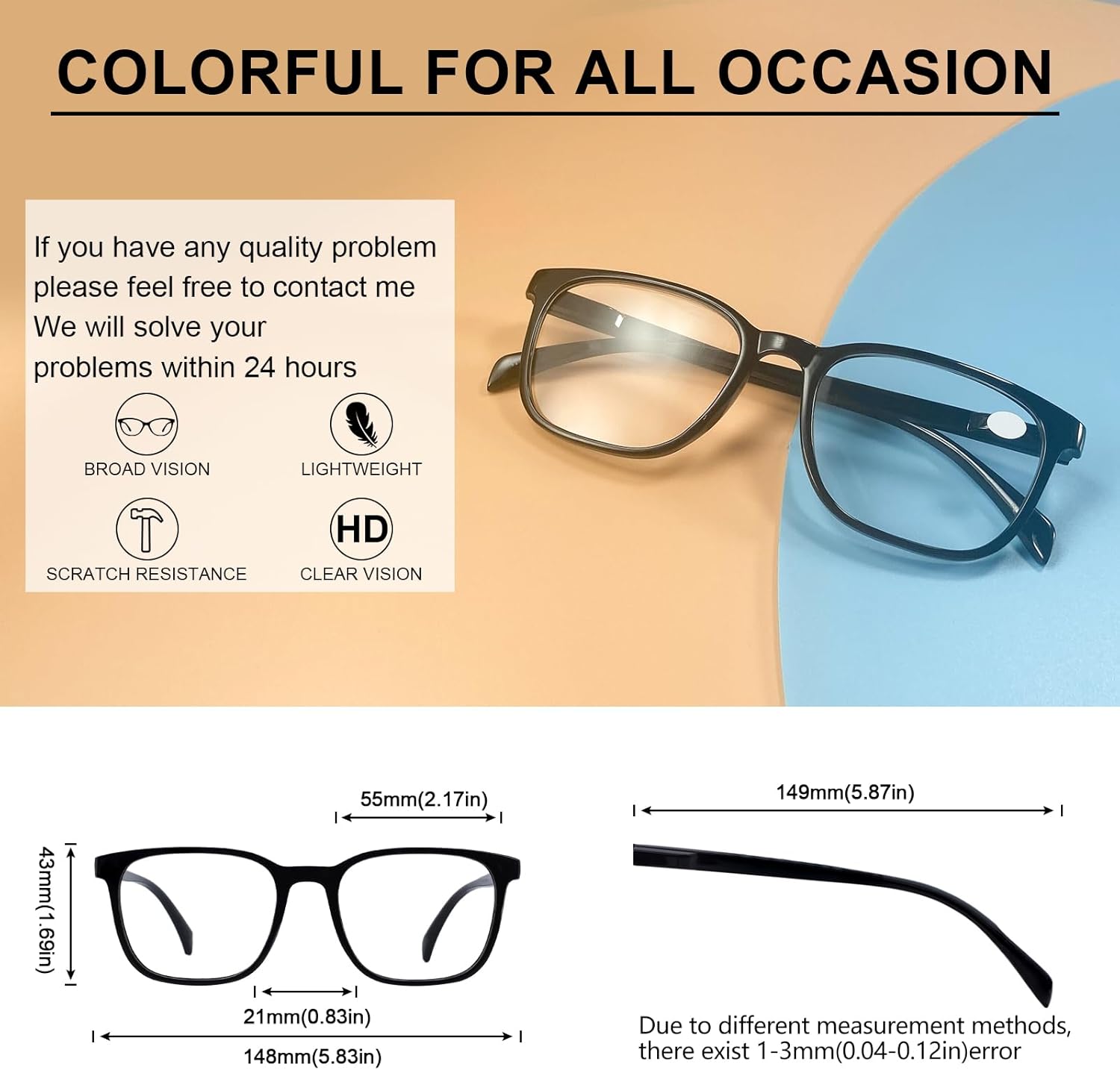 OCCI CHIARI Gafas de lectura XL para hombre, cabeza grande, cómodos lectores 1.0 1.25 1.5 1.75 2.0 2.25 2.5 2.75 3.0 3.5 4.0 5.0 6.0 (2.5x negro)