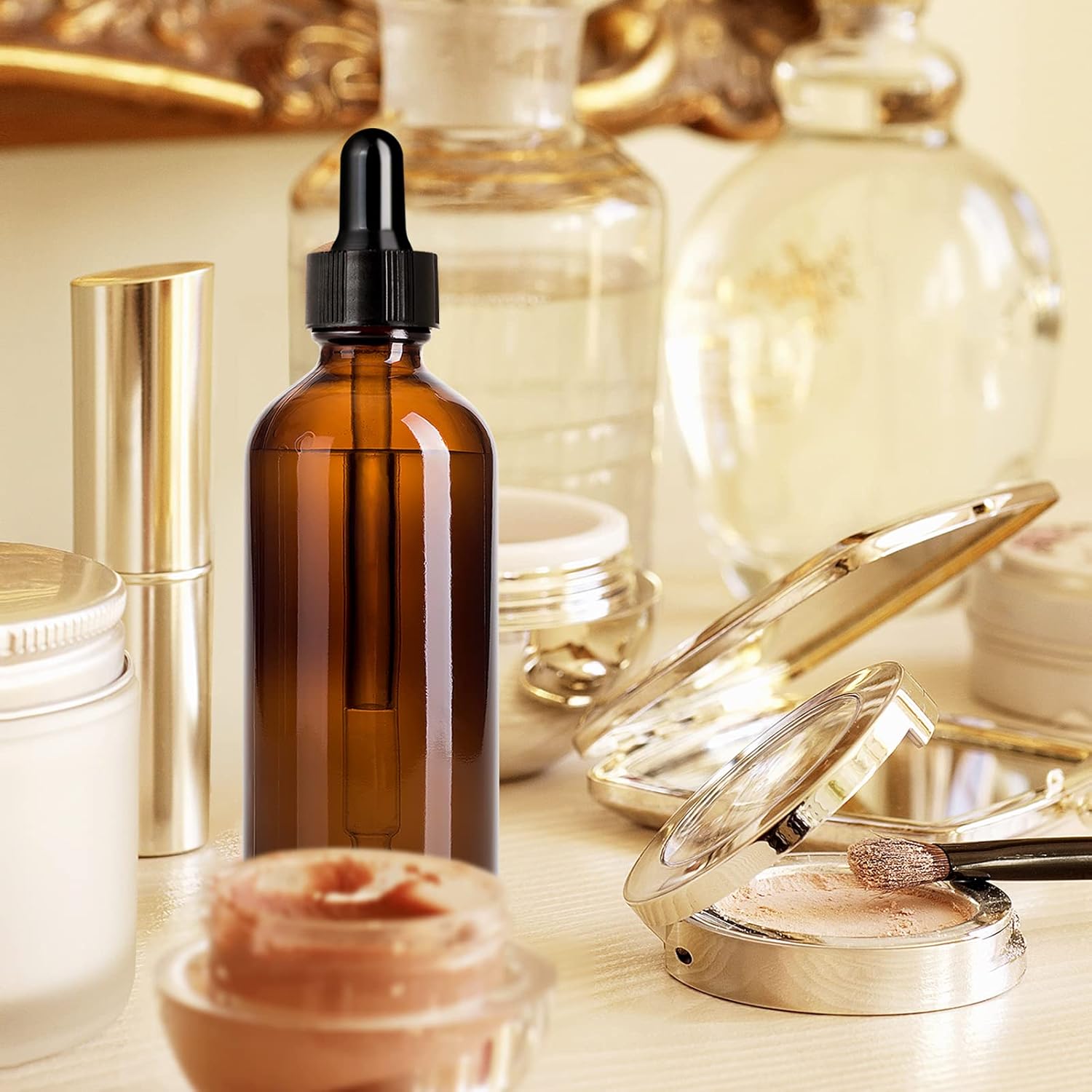 4 botellas con cuentagotas de vidrio ámbar de 1 oz+2 onzas, botellas de tintura con cuentagotas, botellas de aceites esenciales a prueba de fugas,