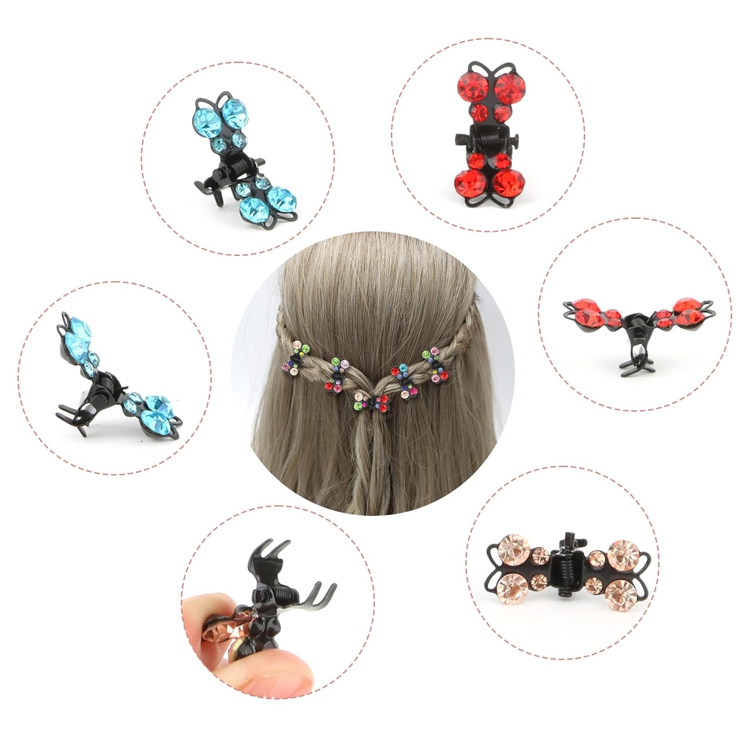 YISSION 65 pinzas para el cabello con diseño de mariposa con diamantes de imitación, lindas horquillas decorativas para el cabello de boda,