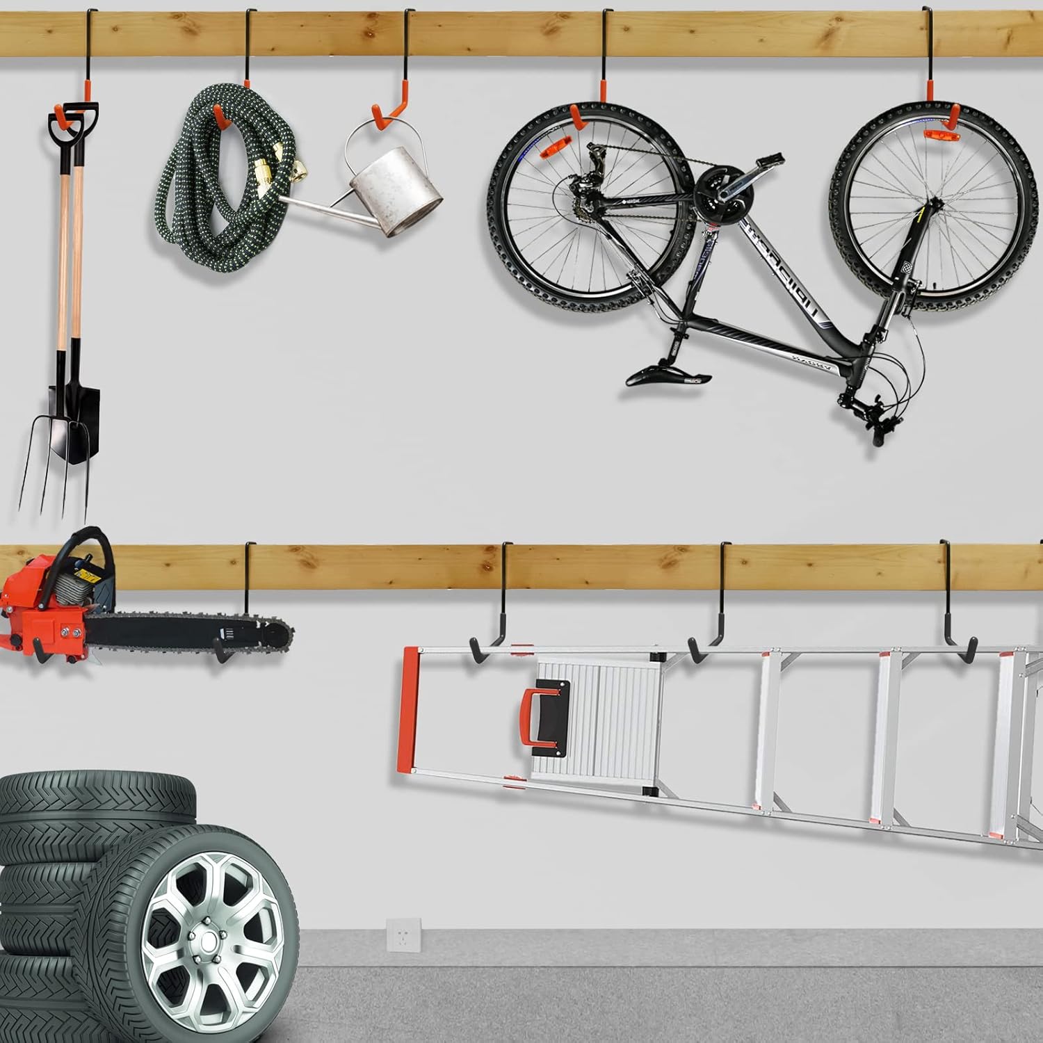 HUPBIPY Rafter – Ganchos para colgar en el garaje, para bicicleta, ganchos grandes en S para colgar, con revestimiento antideslizante, para