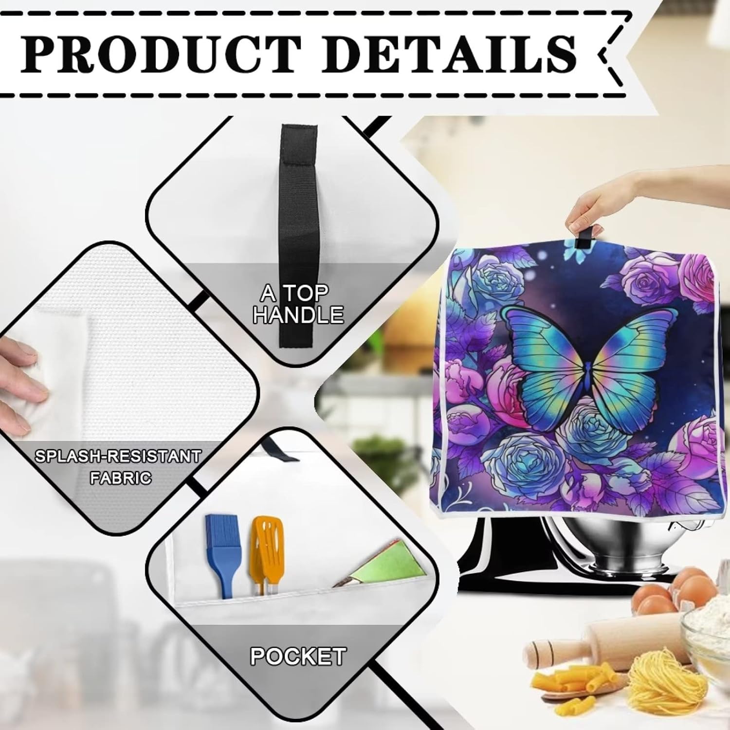Hinthetall Fundas para batidora de pie de mariposa moradas compatibles con freidora de aire de 6 a 8 cuartos de galón, funda lavable a prueba de