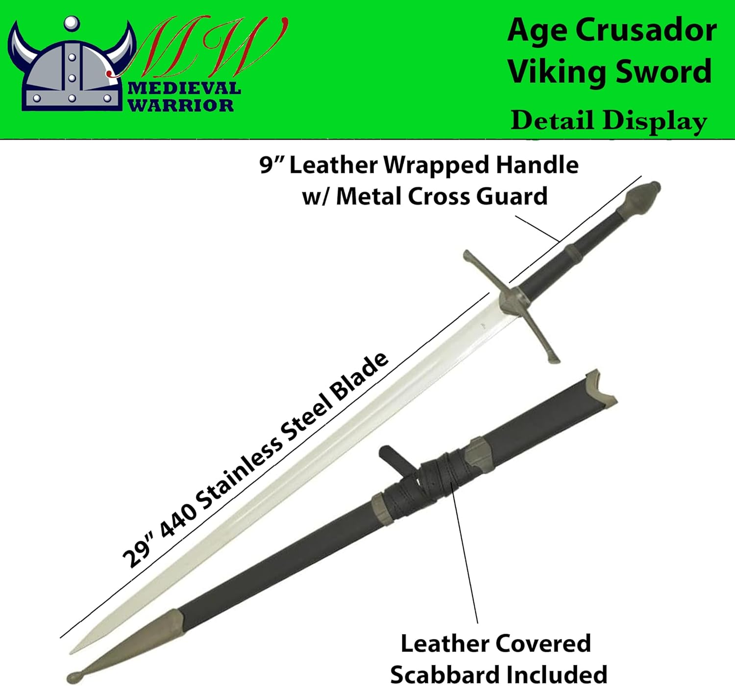 Medieval Warrior Espada vikinga cruzada de la Edad Media con vaina