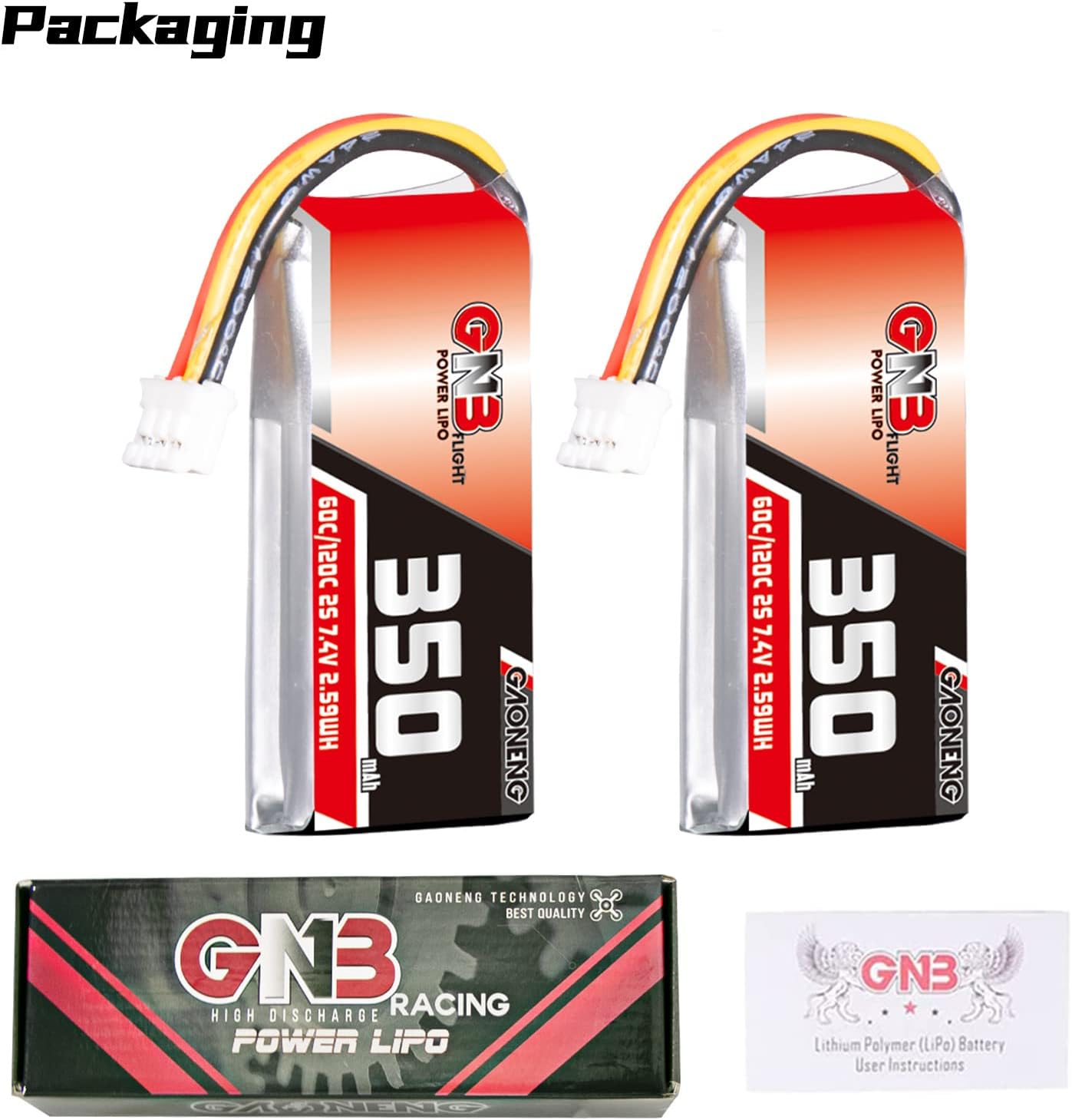 GAONENG 2 unids GNB LiPo Batería 2S 350mAh 7.4V 60C PH2.0 3PIN LiPo Batería para RC Car 128 128 4WD Drift onload descarga K969 K989 wltoys cepillado