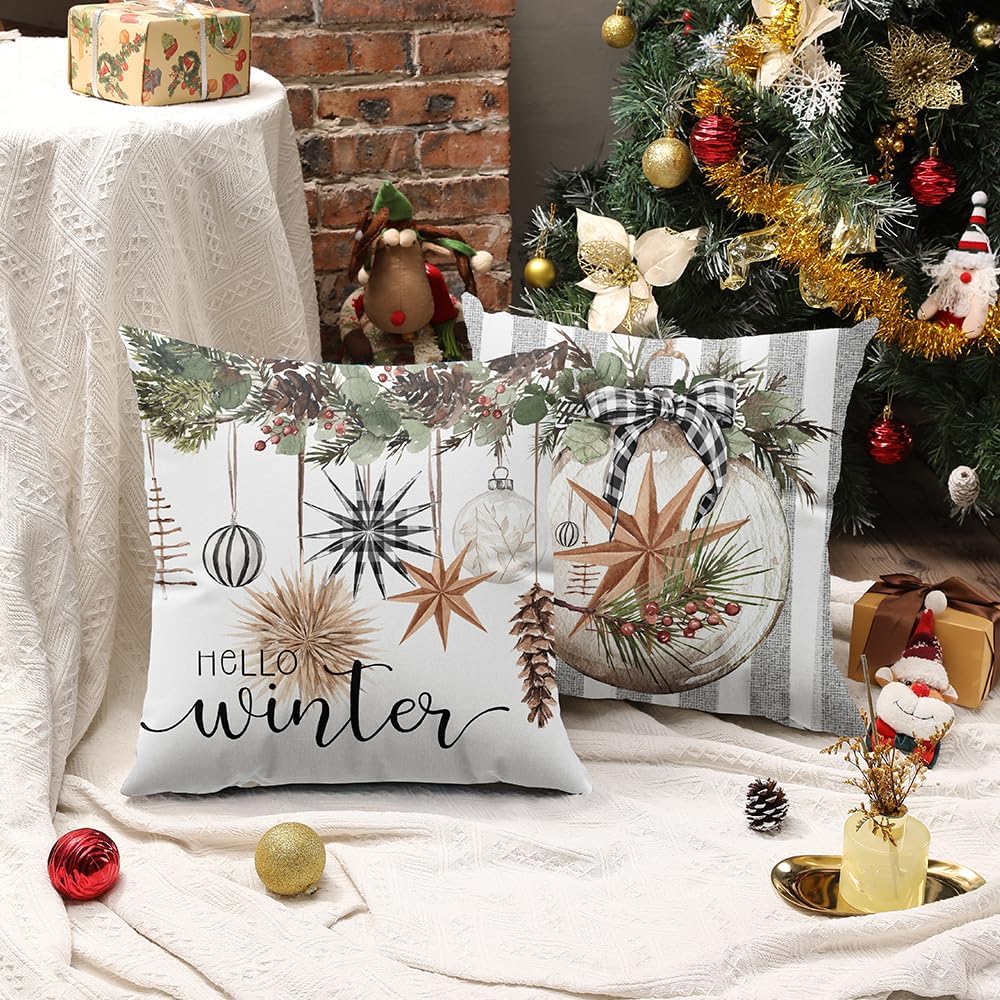 DFXSZ Juego de 4 fundas de almohada de Navidad de 20 x 20 pulgadas, guantes de árbol de Navidad, fundas decorativas de invierno a rayas, decoración