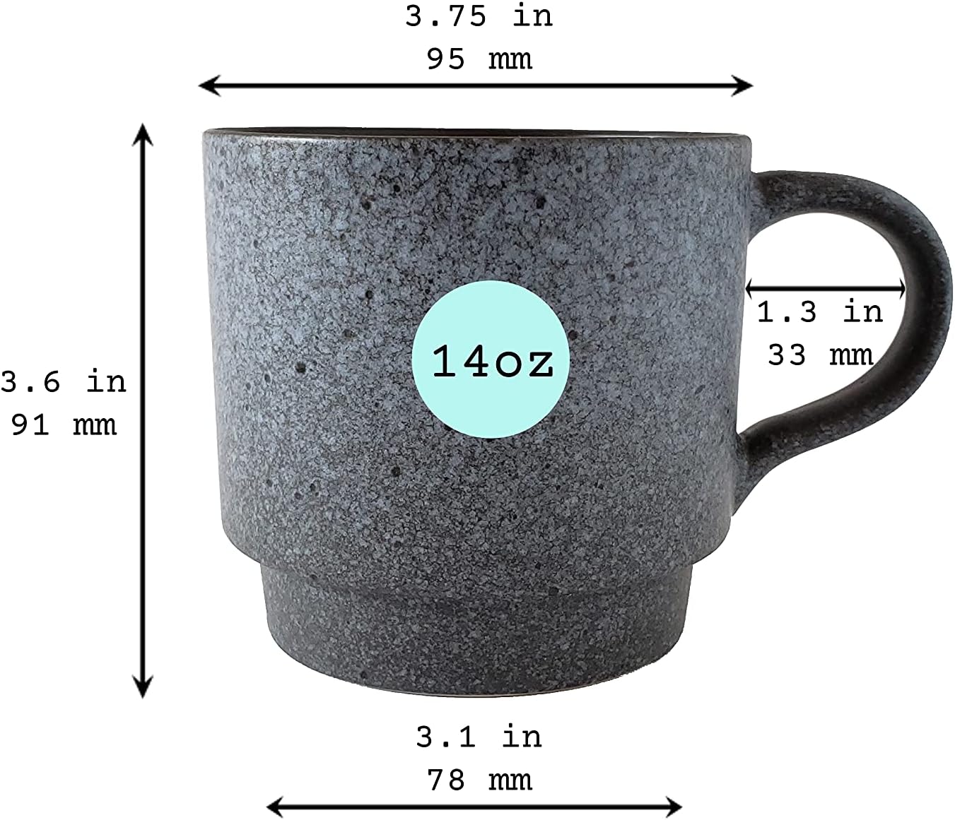 Tazas de café clásicas apilables de cerámica de 14 onzas, varios colores, juego de 4 tazas apilables duraderas que ahorran espacio con acabado