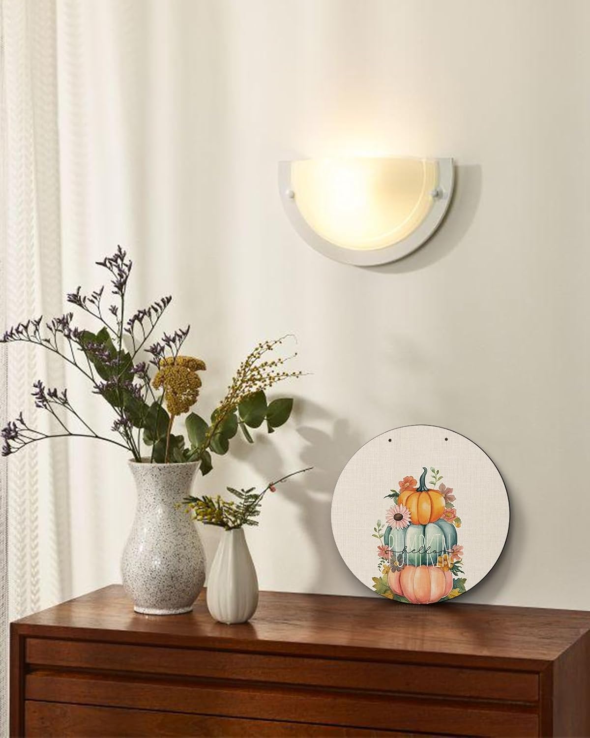 Letrero de bienvenida para decoración de puerta delantera, diseño floral de calabaza de Acción de Gracias, coronas de 10 pulgadas, decoración