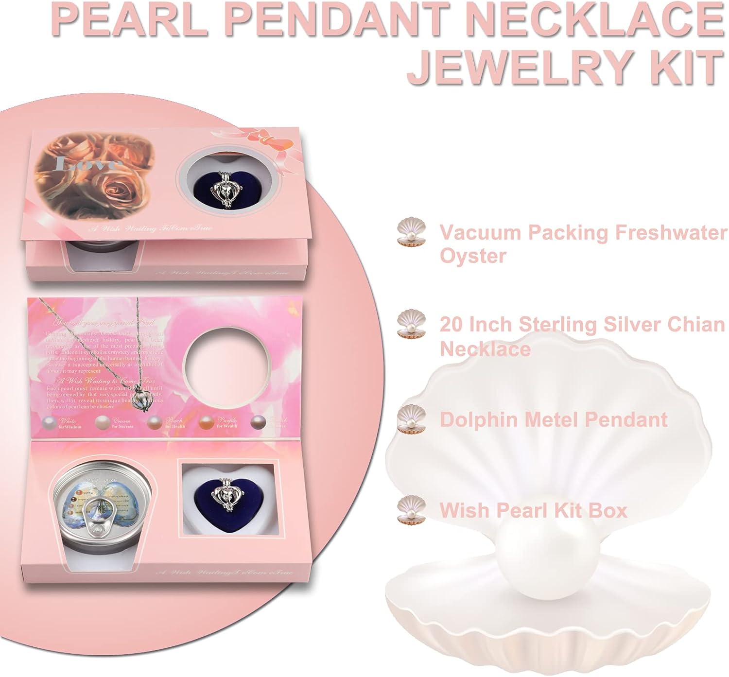 Kit de collar de perlas de agua dulce, caja de regalo de perlas sorpresa, kit de fabricación de collar de delfín, colgante de jaula de cuentas con