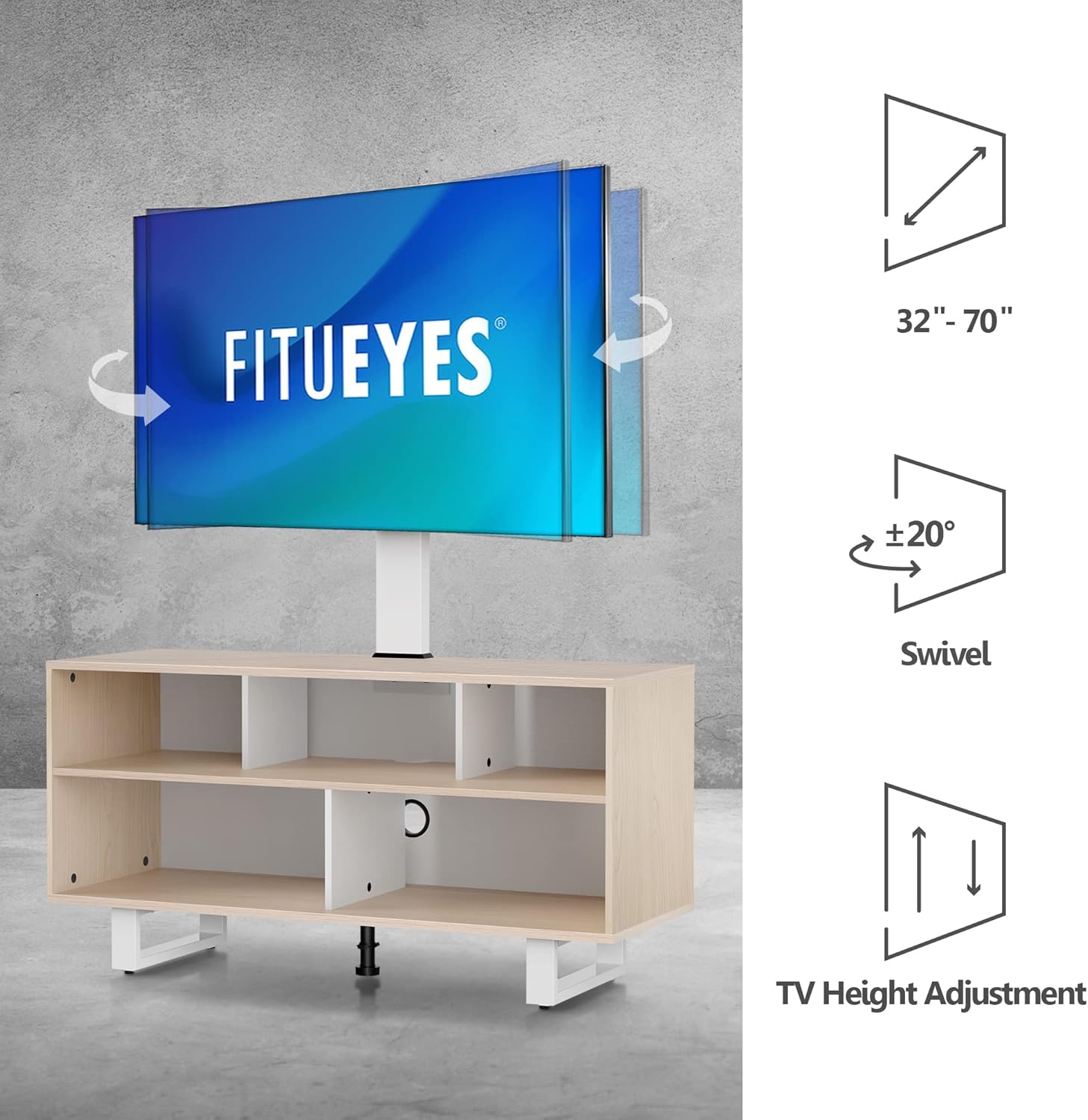 FITUEYES Soporte de TV con soporte para televisores de 32 a 70 pulgadas, centro de entretenimiento con consola de madera con capacidad para hasta