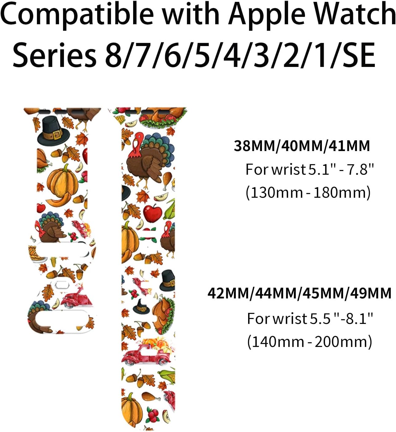 Correa de reloj de Acción de Gracias compatible con Apple Watch de 1.496 in 1.575 in 1.614 in 1.654 in 1.732 in 1.772 in 1.929 in, pulsera de