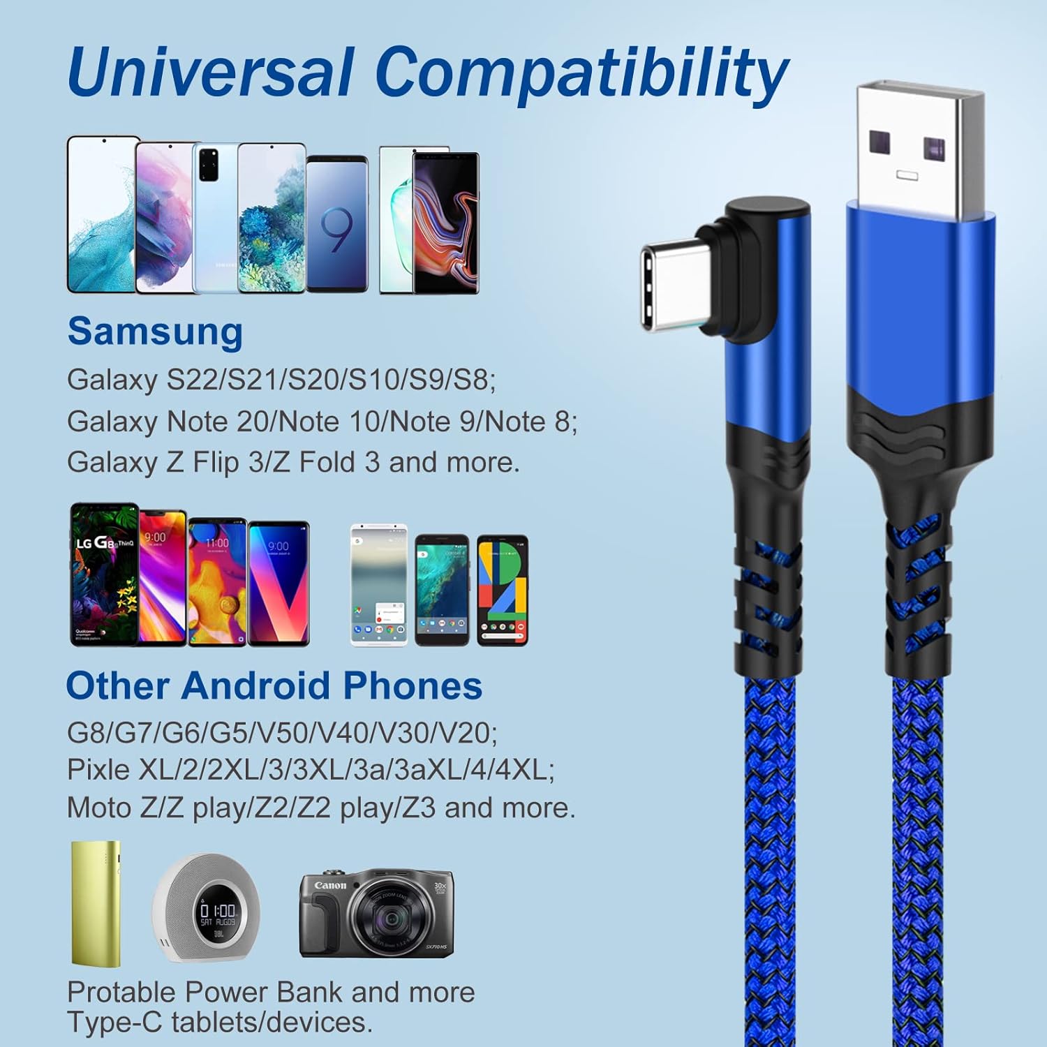 Cable corto USB tipo C, paquete de 3 unidades de 3 A USB C de carga rápida en ángulo recto enchufe trenzado USB a USB c 90 grados L en forma de