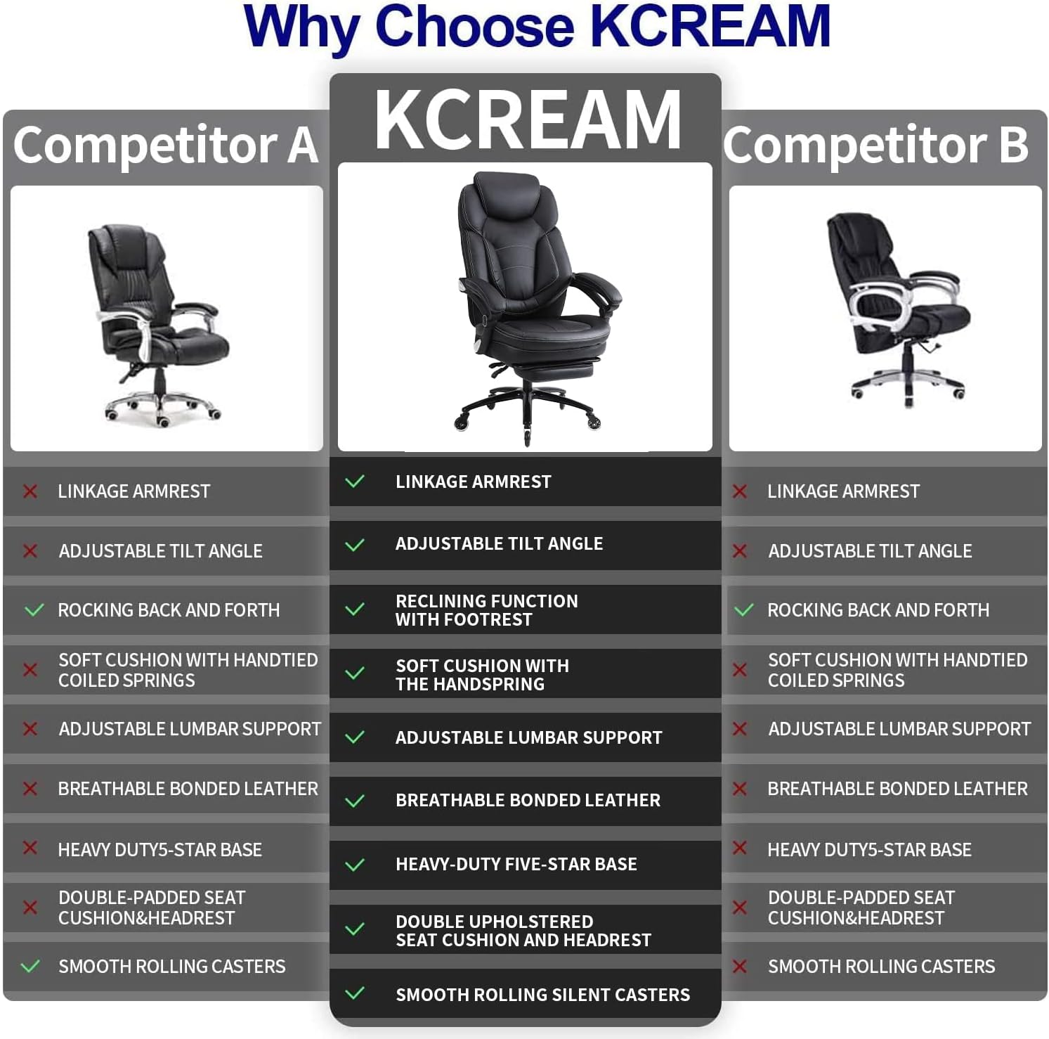 KCREAM Silla de oficina grande y alta, silla de oficina reclinable con respaldo alto, con reposapiés, silla ejecutiva para computadora, silla de