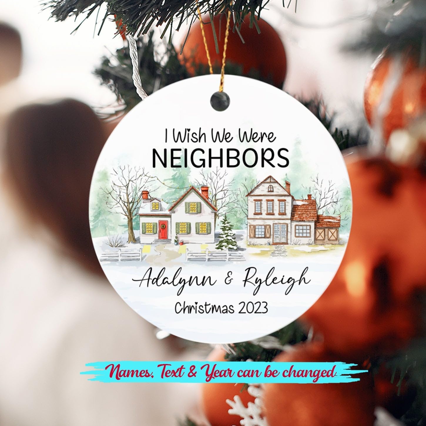 Adorno de Navidad personalizado con texto en inglés “I Wish We were Neighbors” 2023, adorno de Navidad personalizado de amistad de larga distancia