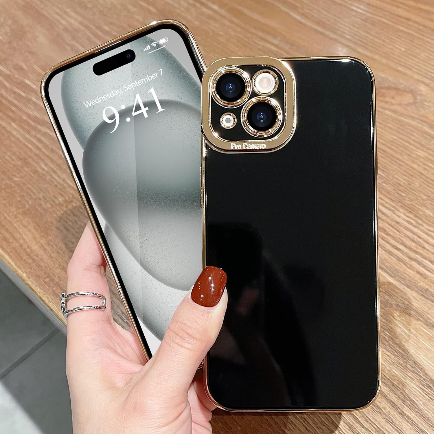 Lafunda Funda para iPhone 15 Plus para mujeres y niñas con 2 protectores de pantalla lindo lujo chapado en oro parachoques elegante cubierta de