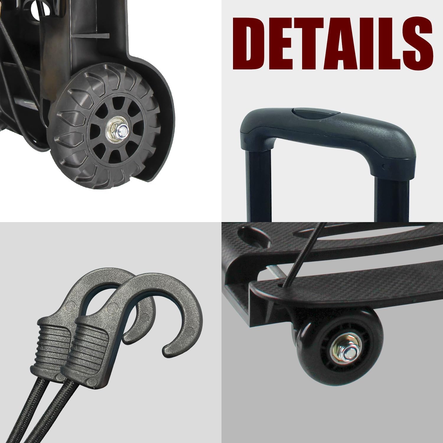 Camión de mano plegable, carrito de equipaje resistente de 270 libras con cuerda elástica y mochila con cordón, carrito de plataforma portátil con 4