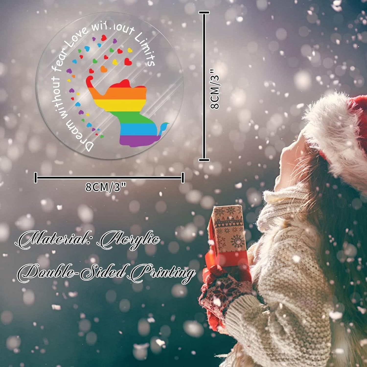 Swavecat Adornos de árbol de Navidad Sueño sin miedo Amor sin límites Adornos de elefante Gay LGBTQ Decoraciones de Navidad Arco Iris Derechos Gay