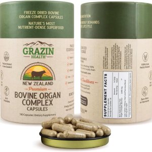 Grazin Health – Complejo de órganos bovinos alimentados con pasto hígado, bazo, riñón, corazón, páncreas (600 mg por órgano por cápsula), 3000 mg Grazin Health – Complejo de órganos bovinos alimentados con pasto hígado, bazo, riñón, corazón, páncreas (600 mg por órgano por cápsula), 3000 mg