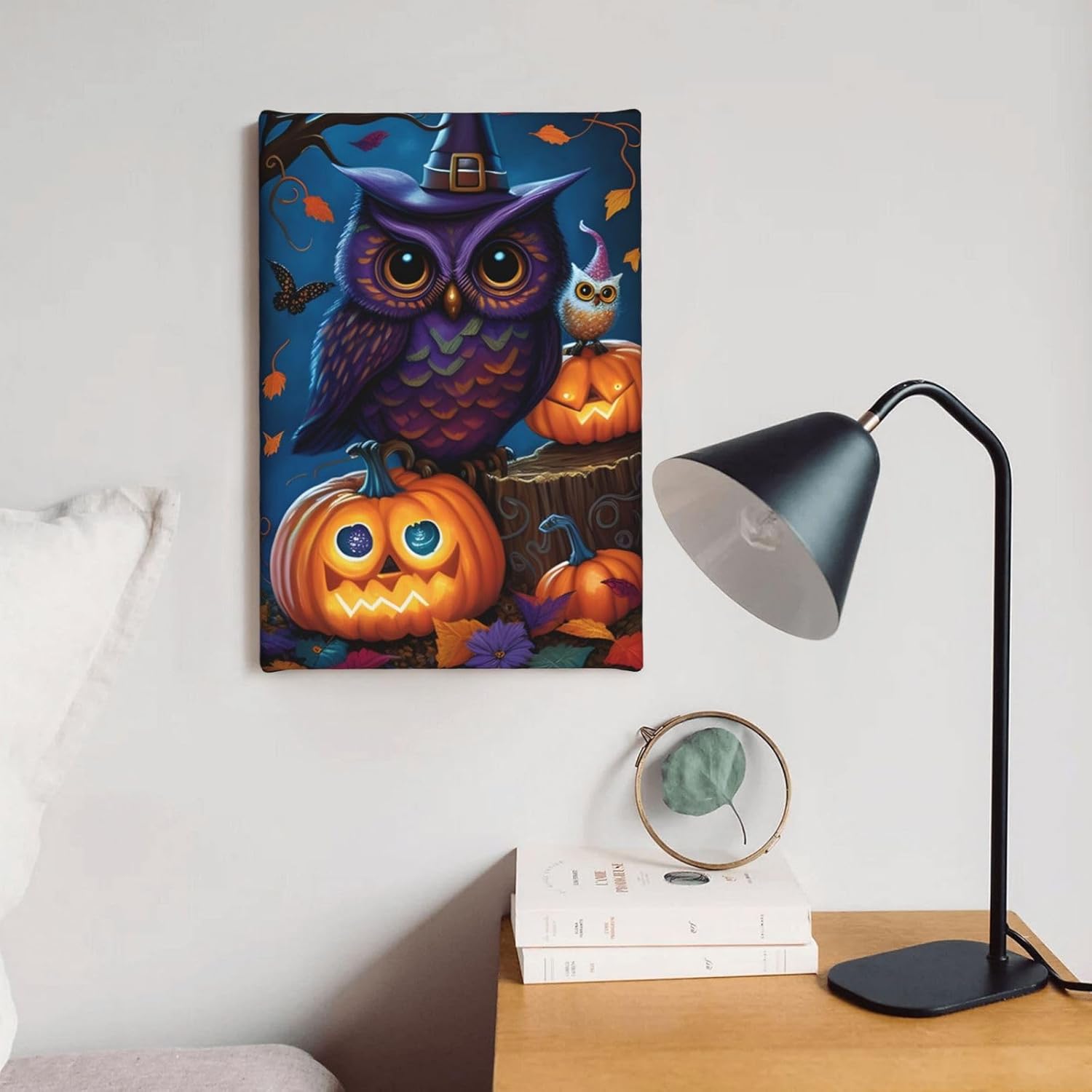 zuanart Lienzo decorativo para pared de Halloween, pintura de pared para sala de estar, dormitorio, decoración del hogar, fiesta de Halloween, búho,