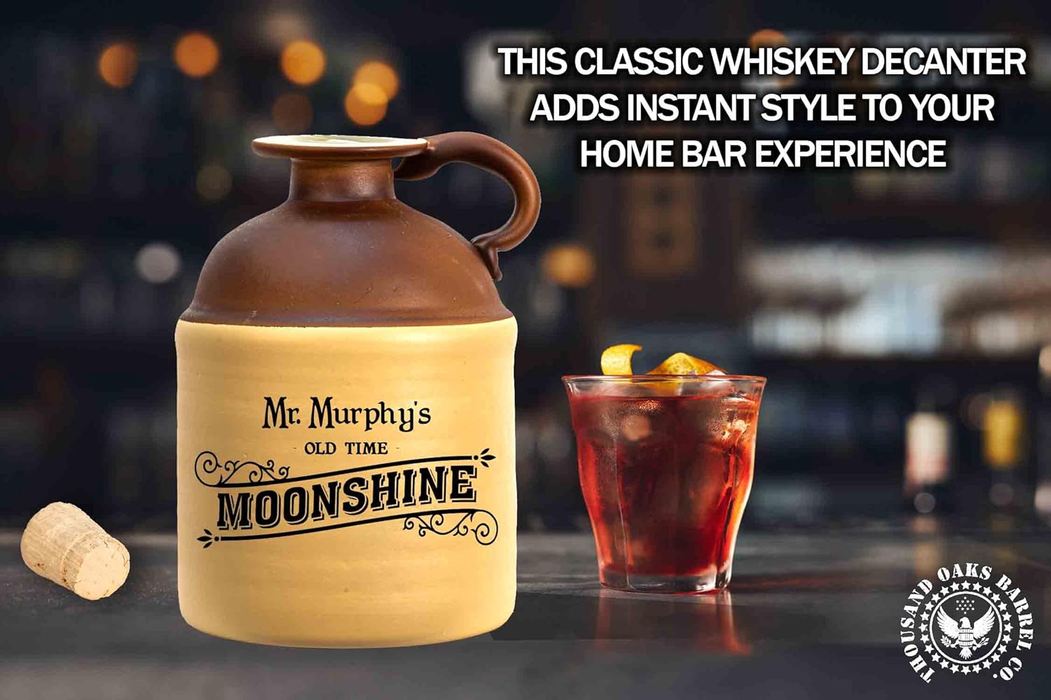 Thousand Oaks Barrel Co. – Jarra de cristal personalizada Moonshine de 25.4 fl oz (0.2 galones), botella de cristal grabada de estilo tradicional