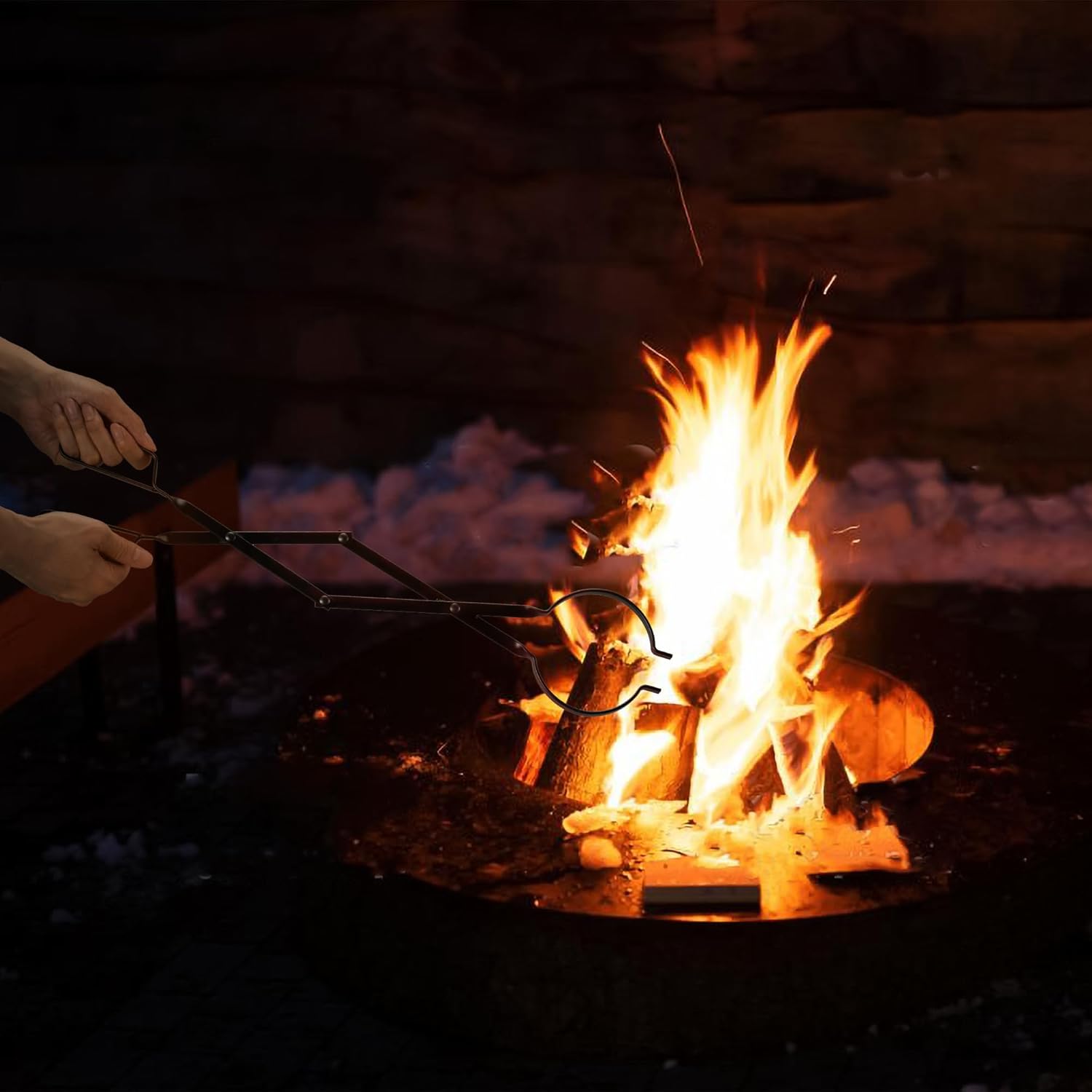 Navaris Juego de herramientas para chimenea  Pinzas de leña y póquer de fuego resistentes  Pinzas de fuego para chimeneas de interiorexterior,